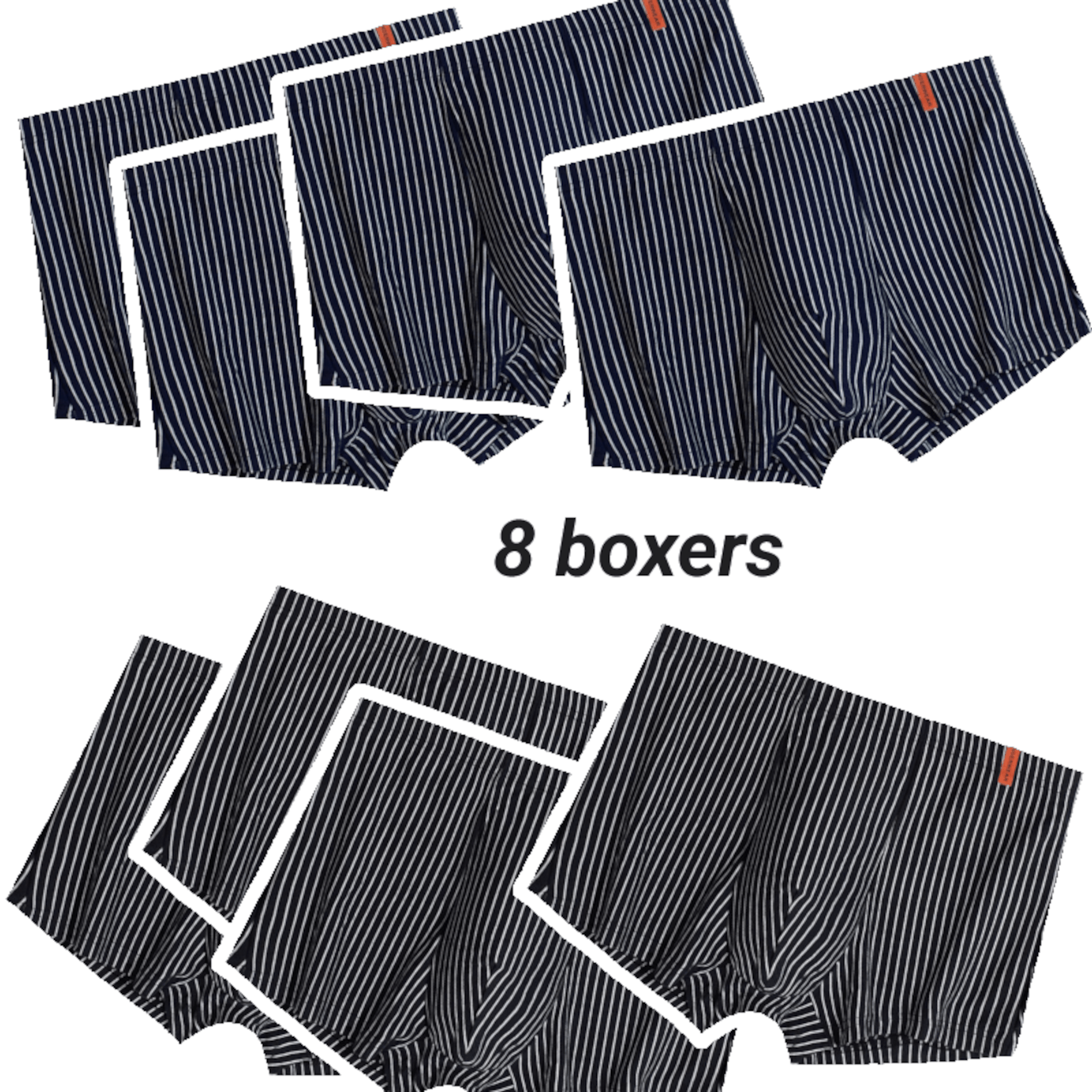 8-piece Men's Cotton Boxer Briefs - Soft, Comfortable, And Spacious - Sizes M/l/xl - Black And Navy Blue Striped Design