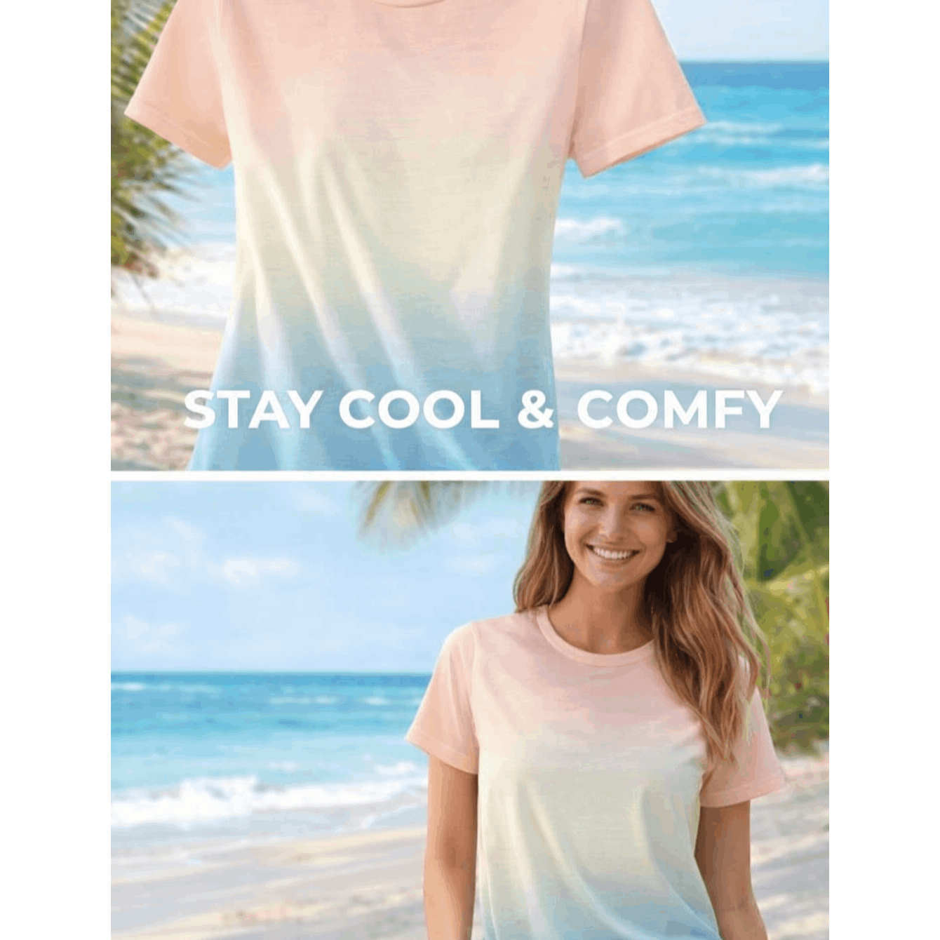 TEMU Summer Ombre Tee, 2026 Trend, Round-necked, Short-sleeved, Soft, Comfortable Wear, Each Piece Is Unique, Ultra Soft, Lightweight, 100%, Stylish,