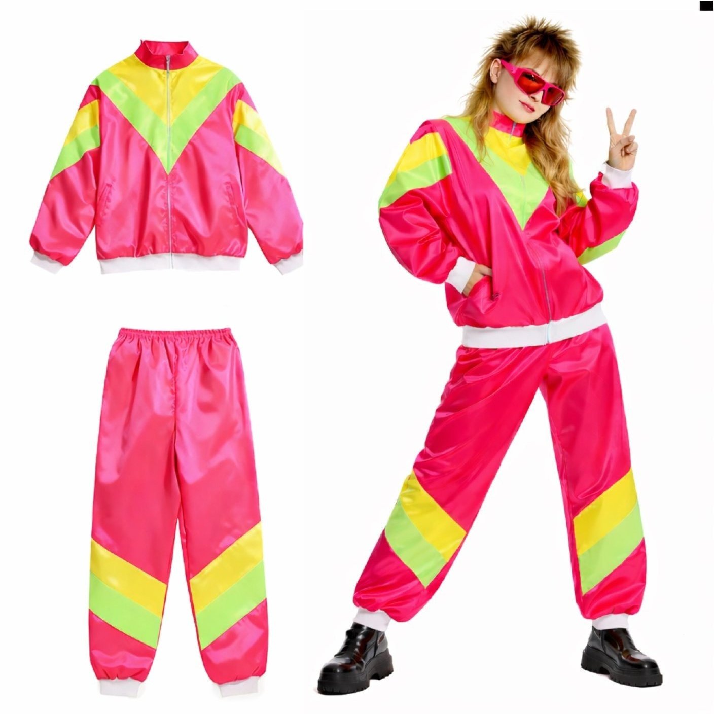 Image of Retro Jogging Suit 80s & 90s Overalls – Neon Tracksuit In Bad Taste Look – Unisex Costume For Mardi Gras &