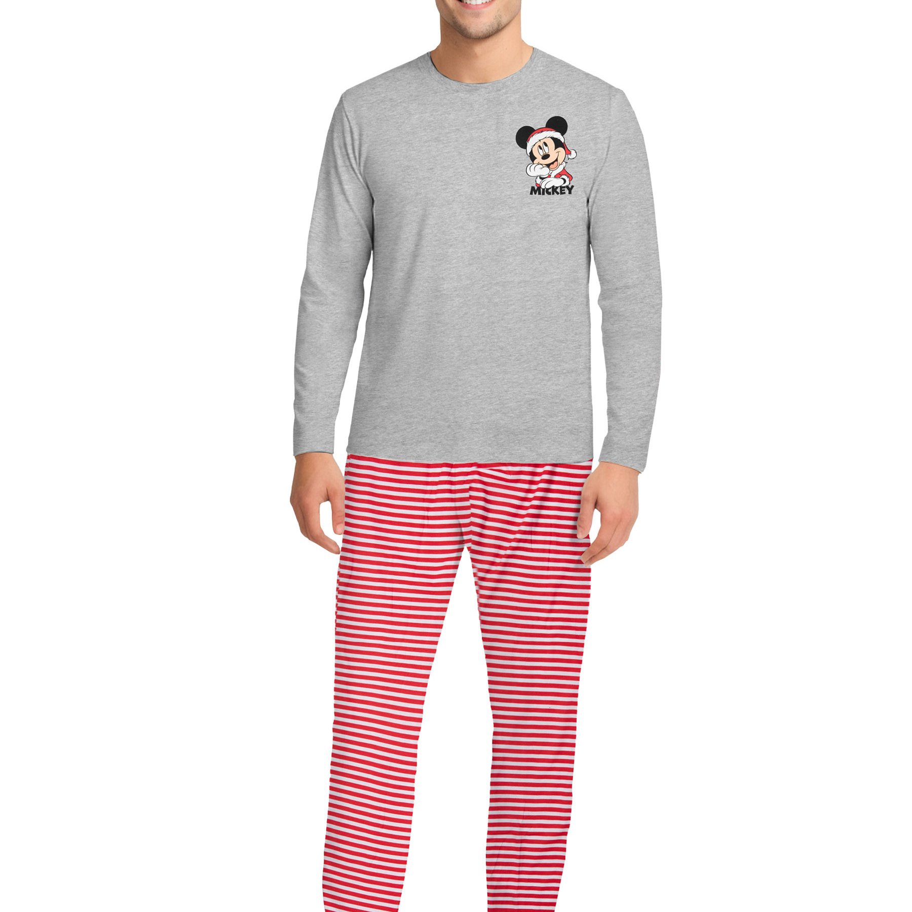 Image of Mouse Men's Pajamas - Xmas Winter Pajama Set Long Sleeve Christmas Top With Pants Grey/red