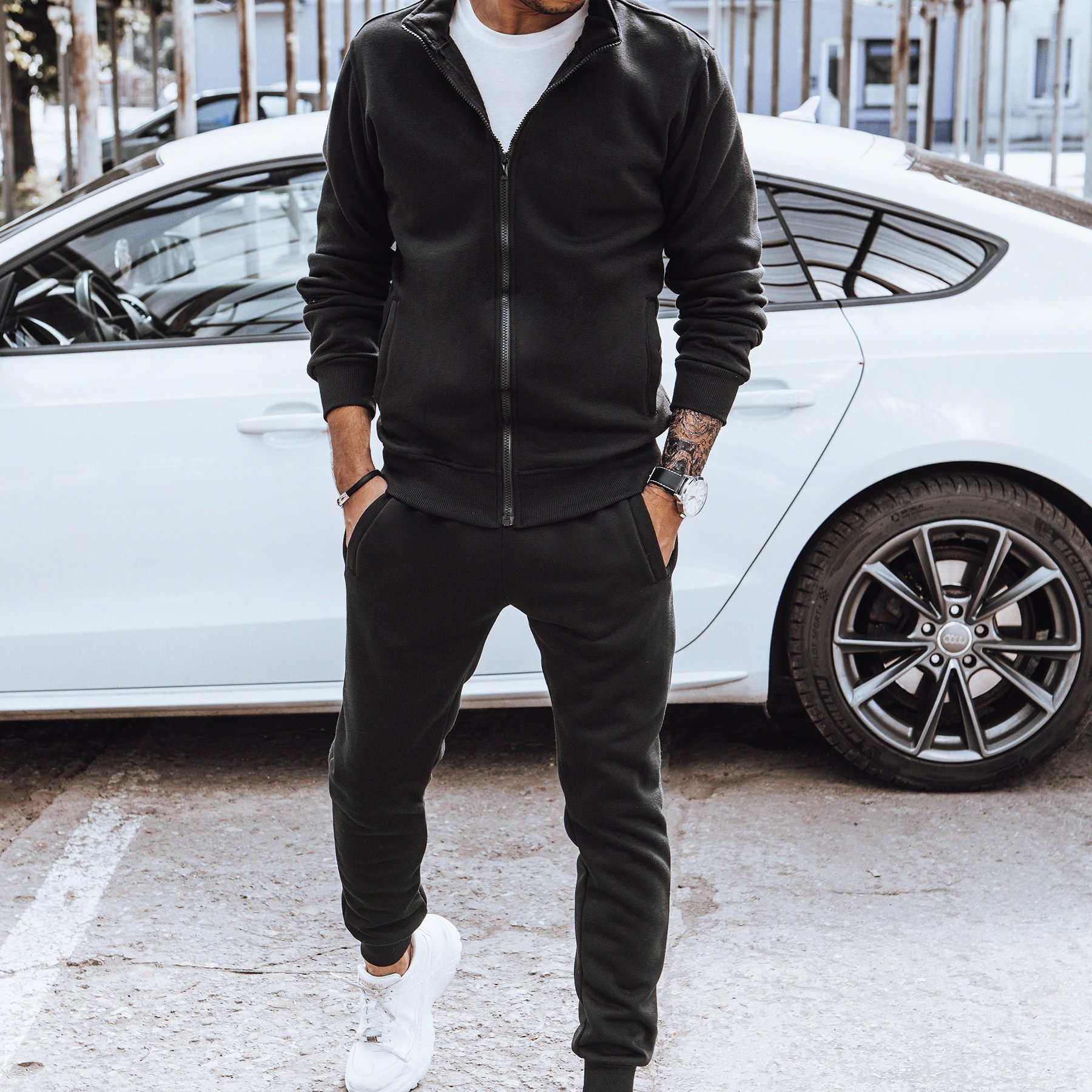 TEMU Men's Insulated Sport Tracksuit Set, Zip-up Hoodie With Collar And Jogger Pants, Comfortable Casual Men's Tracksuit For Everyday Wear, Stylish