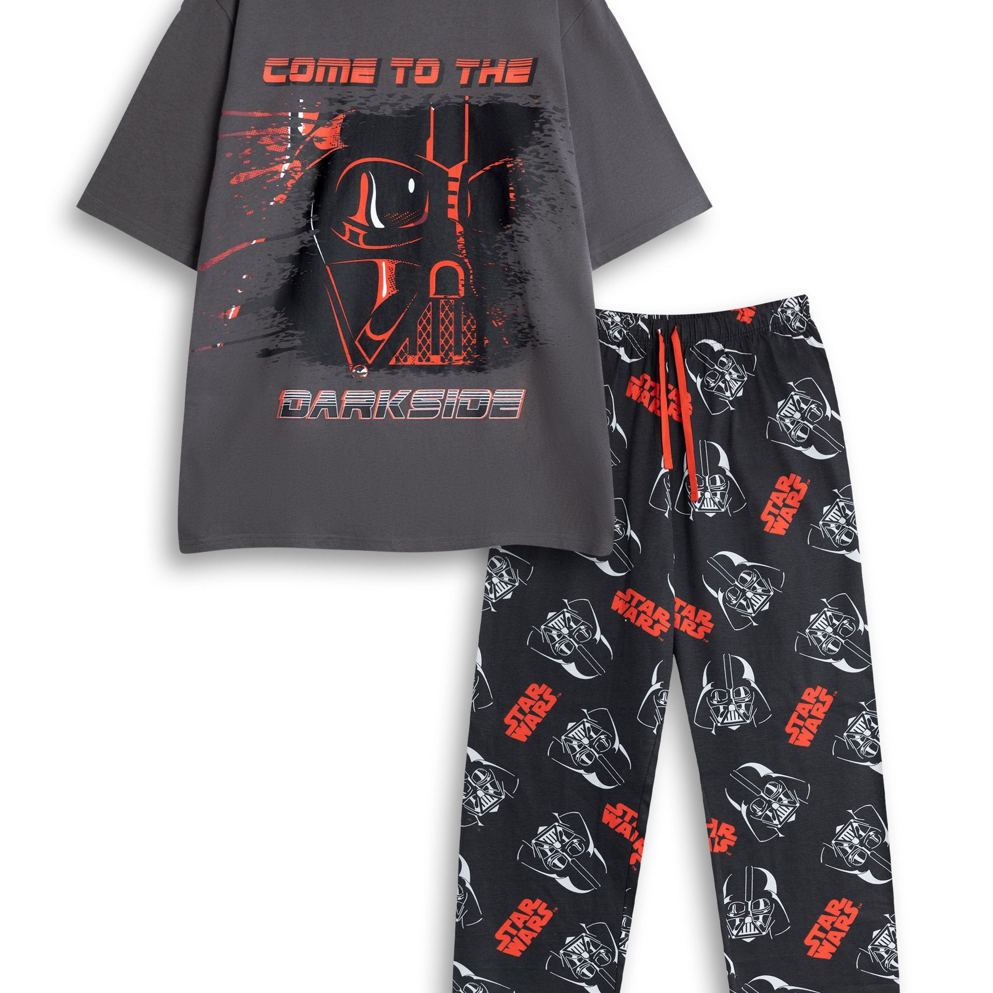 TEMU Star Wars Vader Men's Grey And Black Short Sleeve Long Leg Pyjama Set | Cotton Sleepwear With 'come To The ' Graphic | Cartoon Nightwear | Star