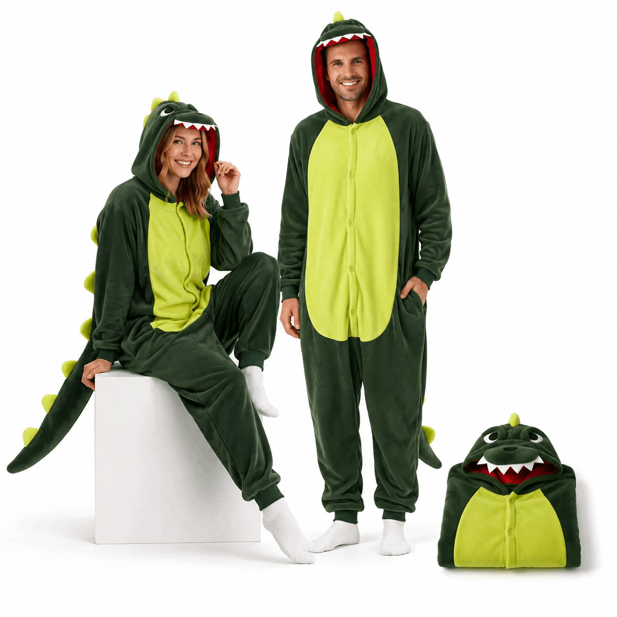 Image of Onesie Pokémon Green Dinosaur Cosplay Plush Pajamas With Hood And Pockets, Unisex Adults, Autumn Winter, S-xxl (155-195cm) Nerd Hunters