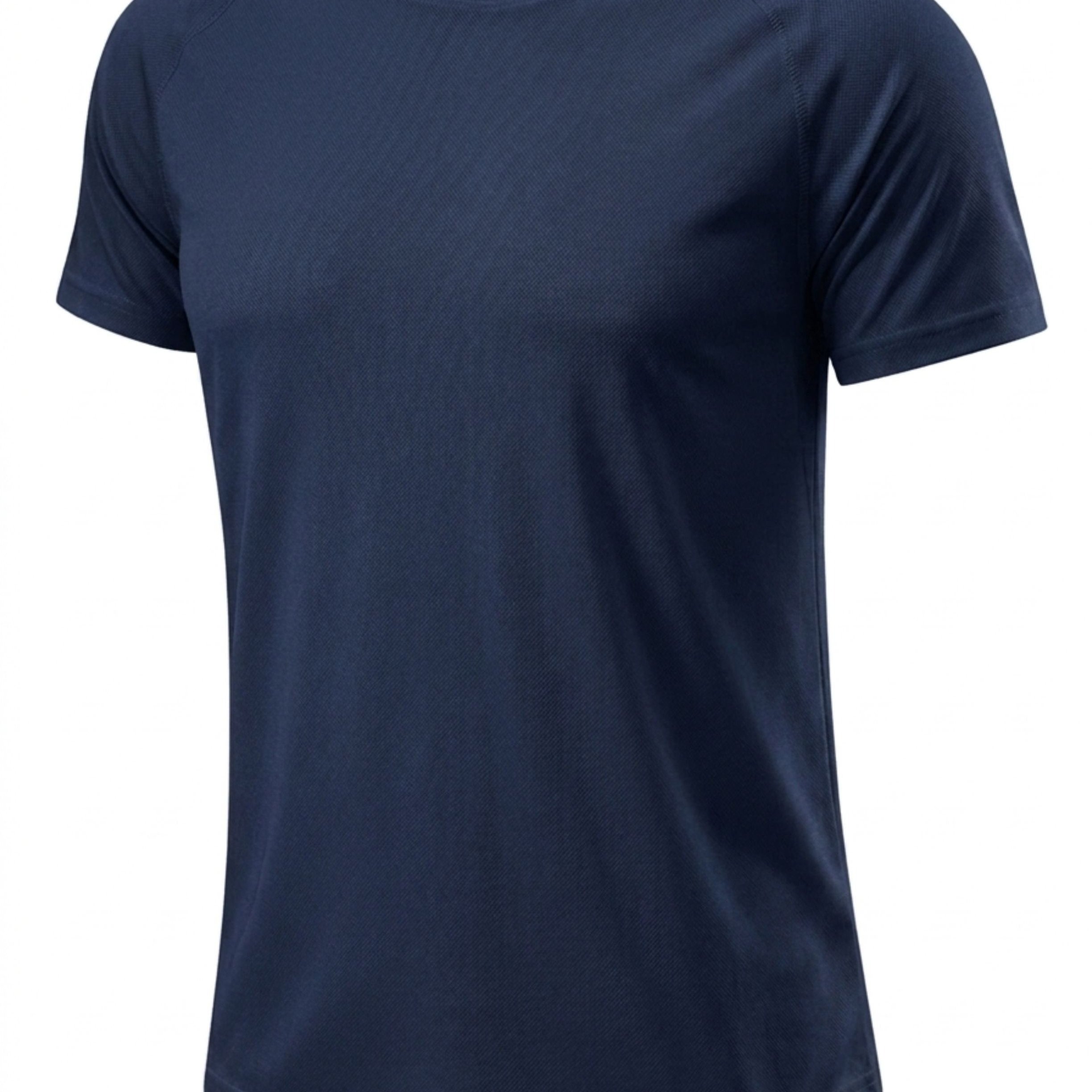 TEMU Men's Lightweight Breathable T-shirts - 100% Cotton Moisture-wicking Round Neck Tops, Quick--season Casual & Formal Wear, Sweat-resistant