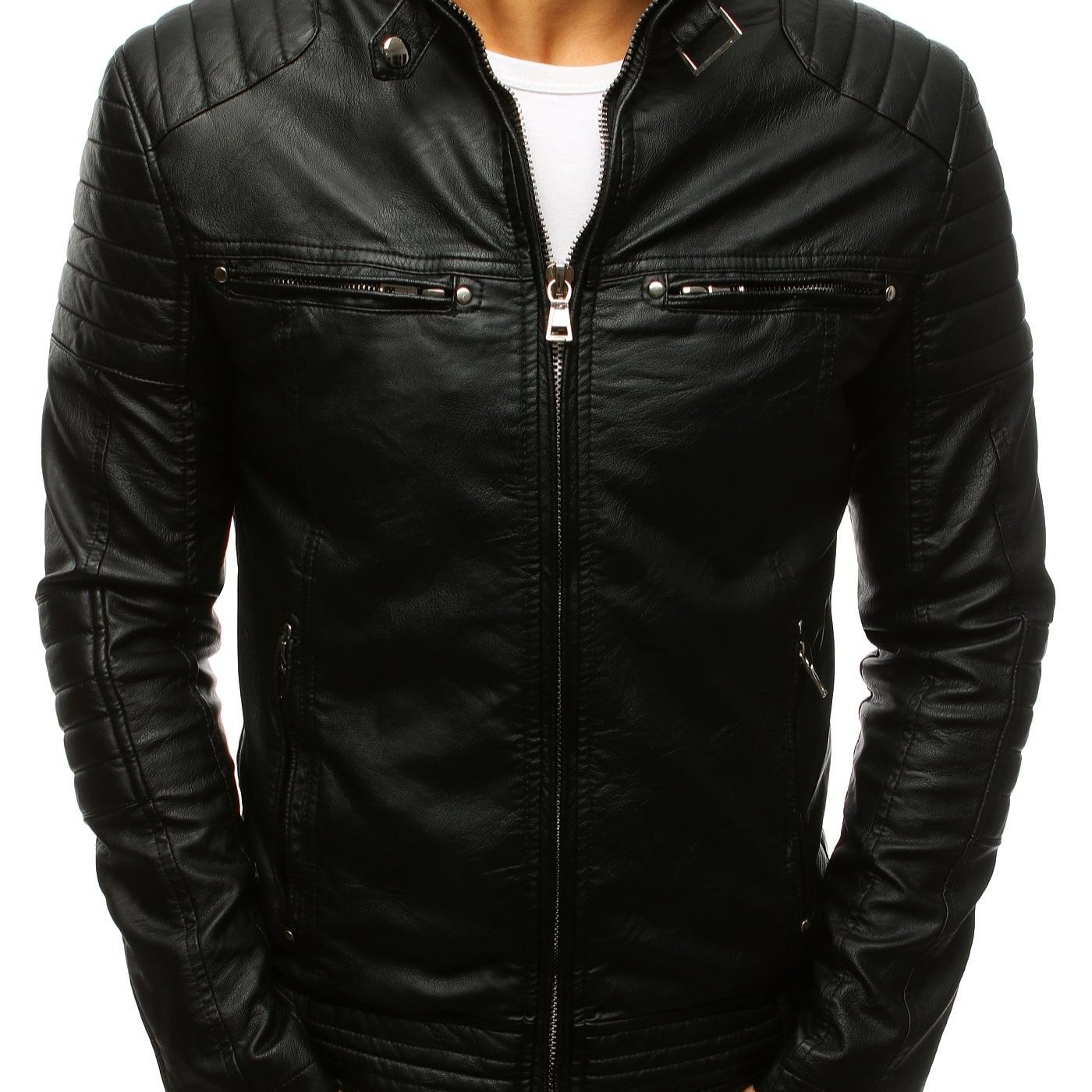 Image of Men's Leather Jacket Made Of , Zip-up, With A Collar, 4 Outer Pockets And 1 Inner Pocket, Lined And Fitted Silhouette, Perfect For The Season And Everyday Styling, 3265.