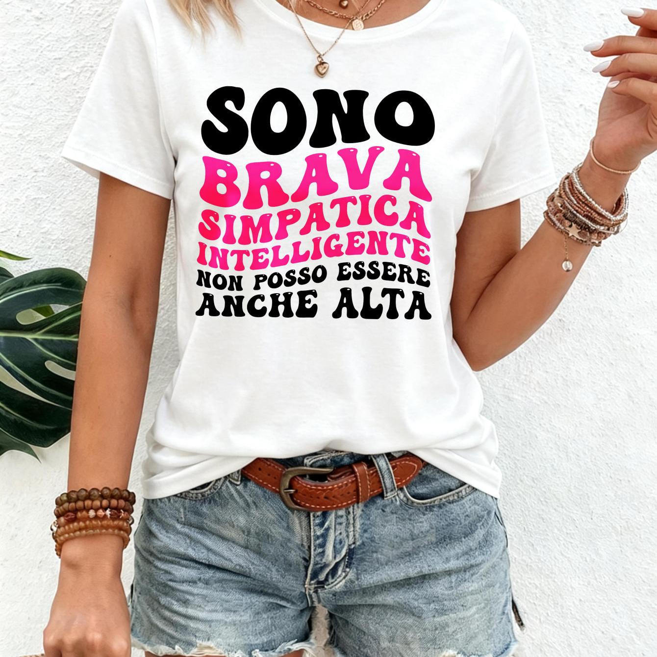 TEMU Casual Estivo, T-shirt Donna, Stampa Typografica Brava Intelligente, Cotone Traspirante, Vita Quotidiana Vacanze al Mare, Giovane Donna , Estate