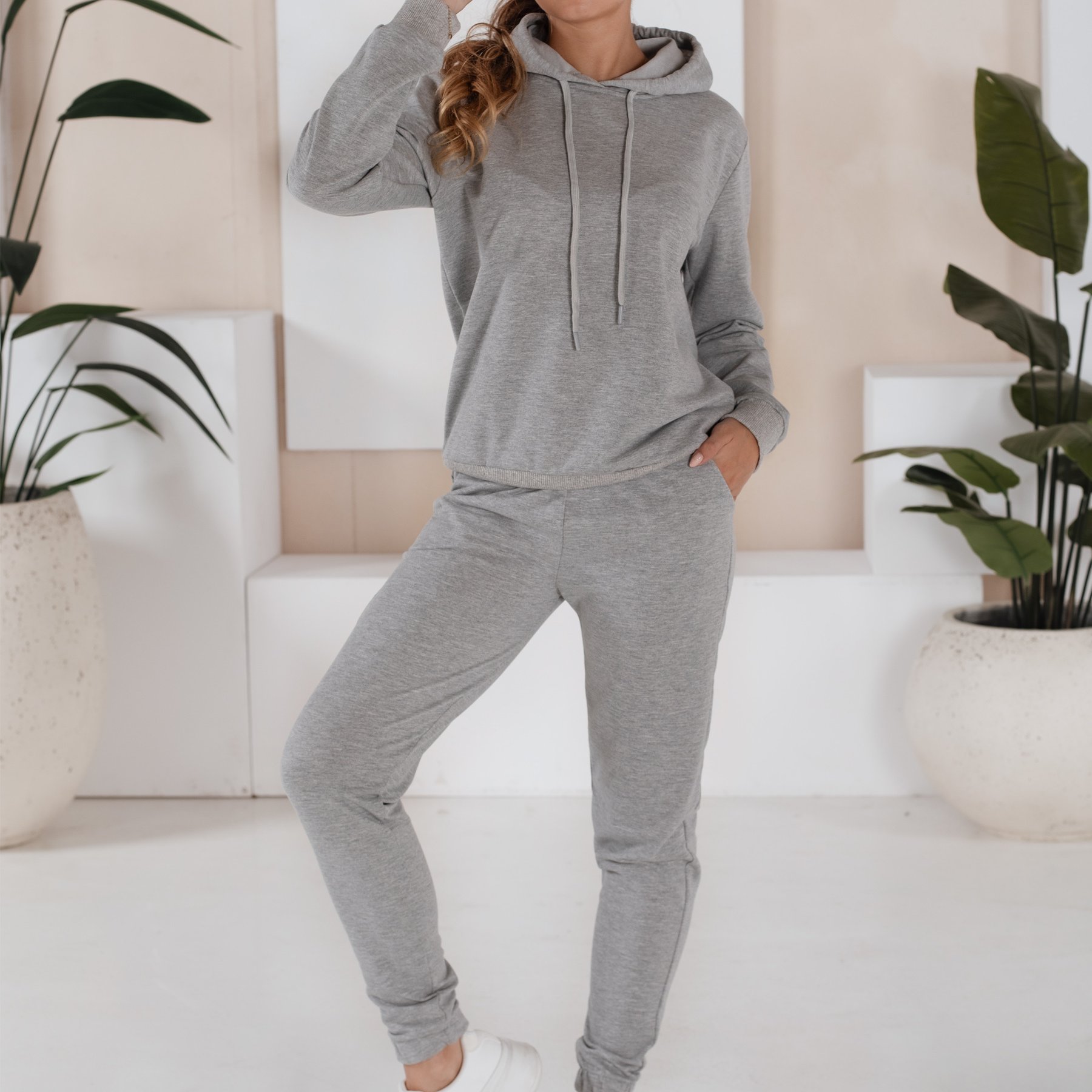 Image of Women'-piece Casual Sportswear Set With Hooded Sweatshirt And Pants, Featuring Pockets, Urban Styling And Sporty Activities, 0812