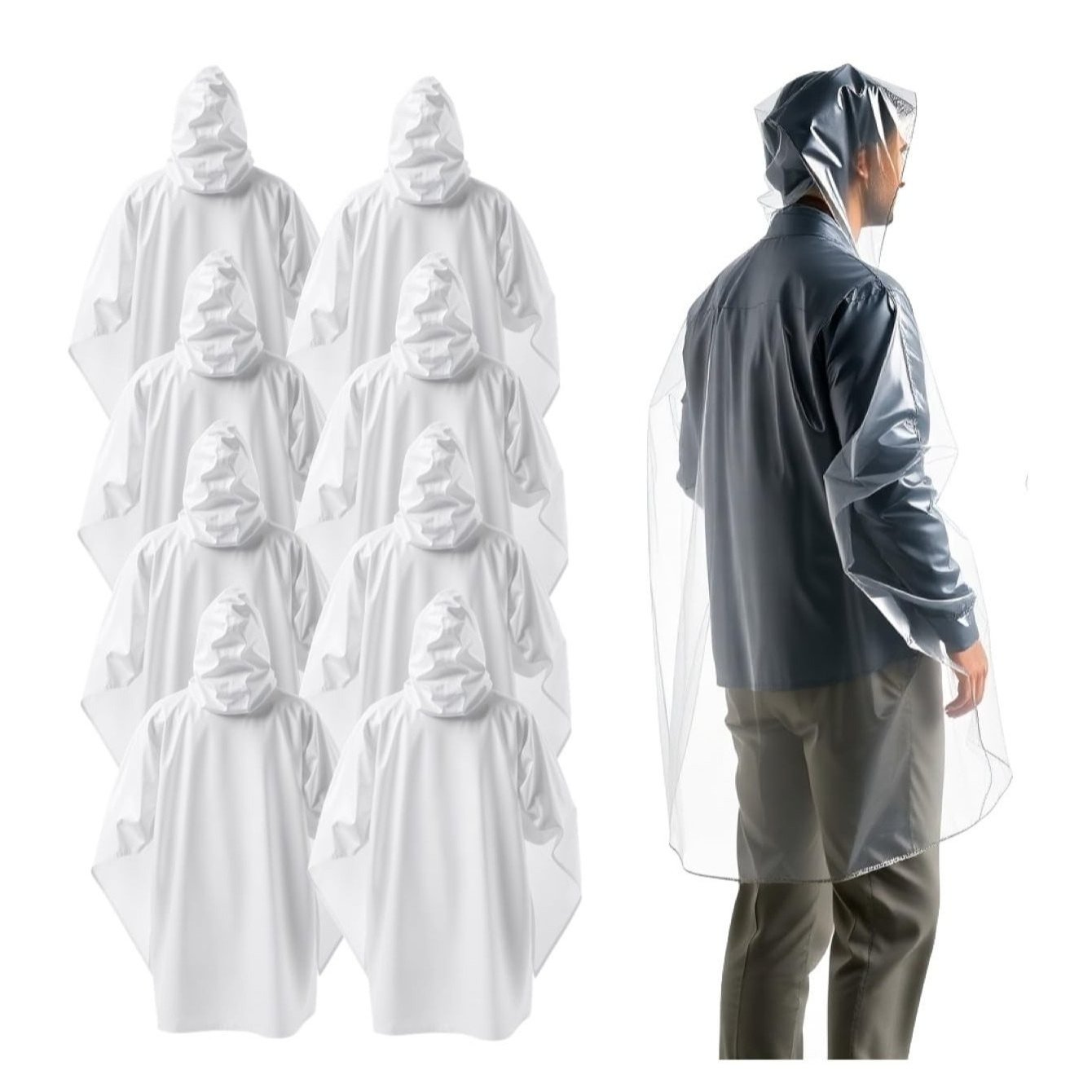 Tk 6x Disposable Raincoat With Hood Transparent Rain Poncho