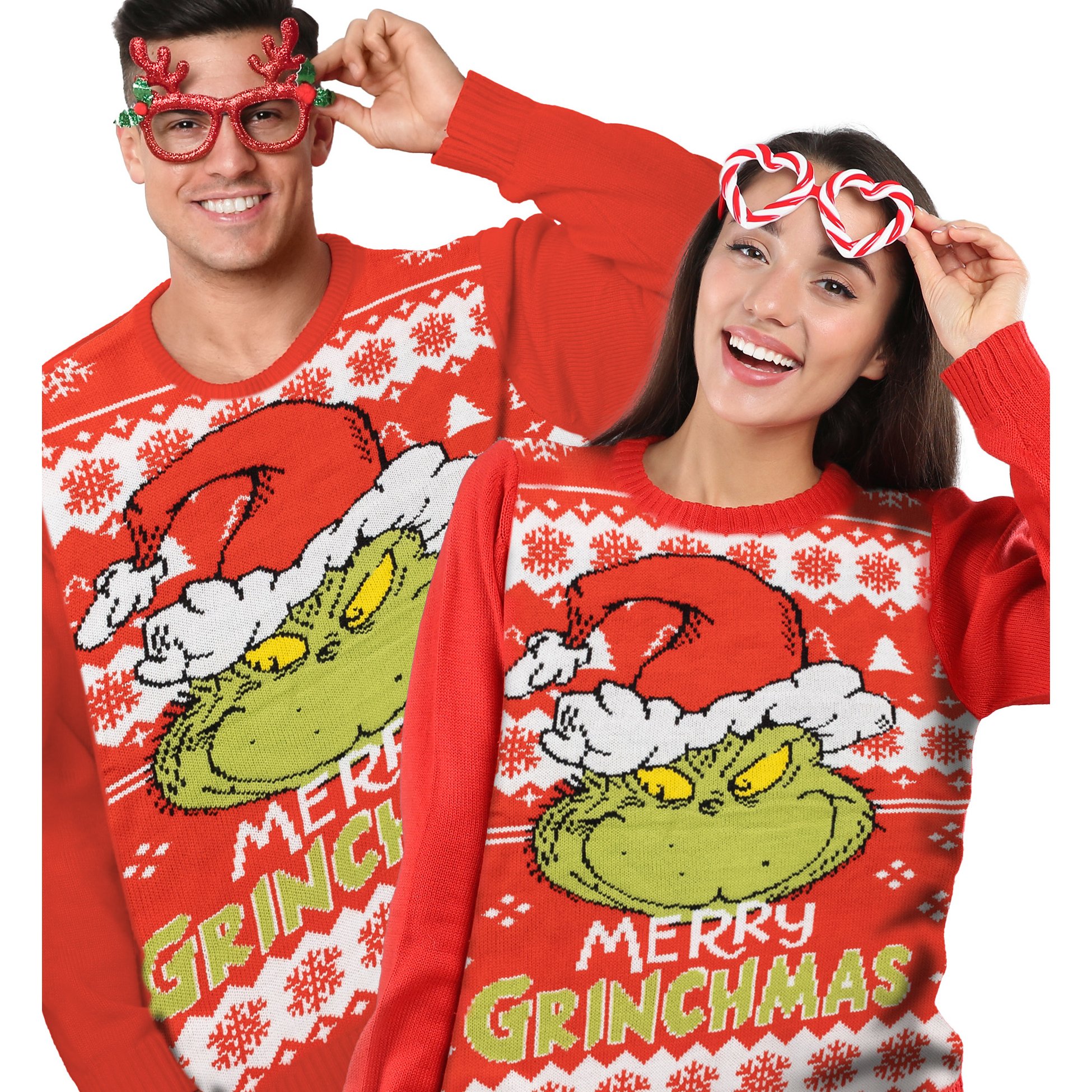 The Christmas Sweater Unisex - Merry Grinchmas Winter Knit Pullover Sweatshirt Christmas For Red
