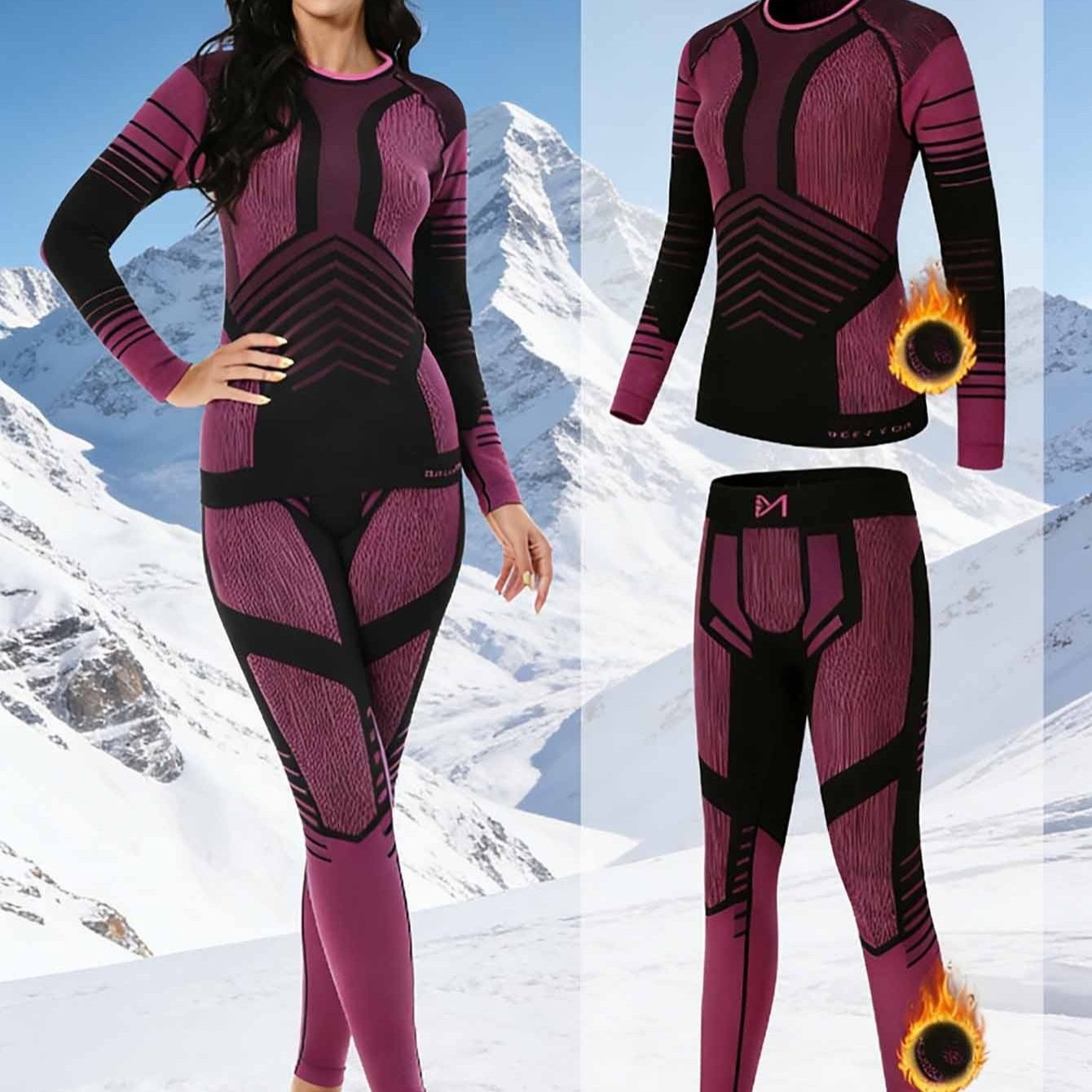 2pcs Set Thermal Underwear For Women, Thermal Set, Thermal Underwear, Ski Underwear, Functional Underwear, Breathable, Flexible, Thermal Undershirt, Thermal Underpants, Suit