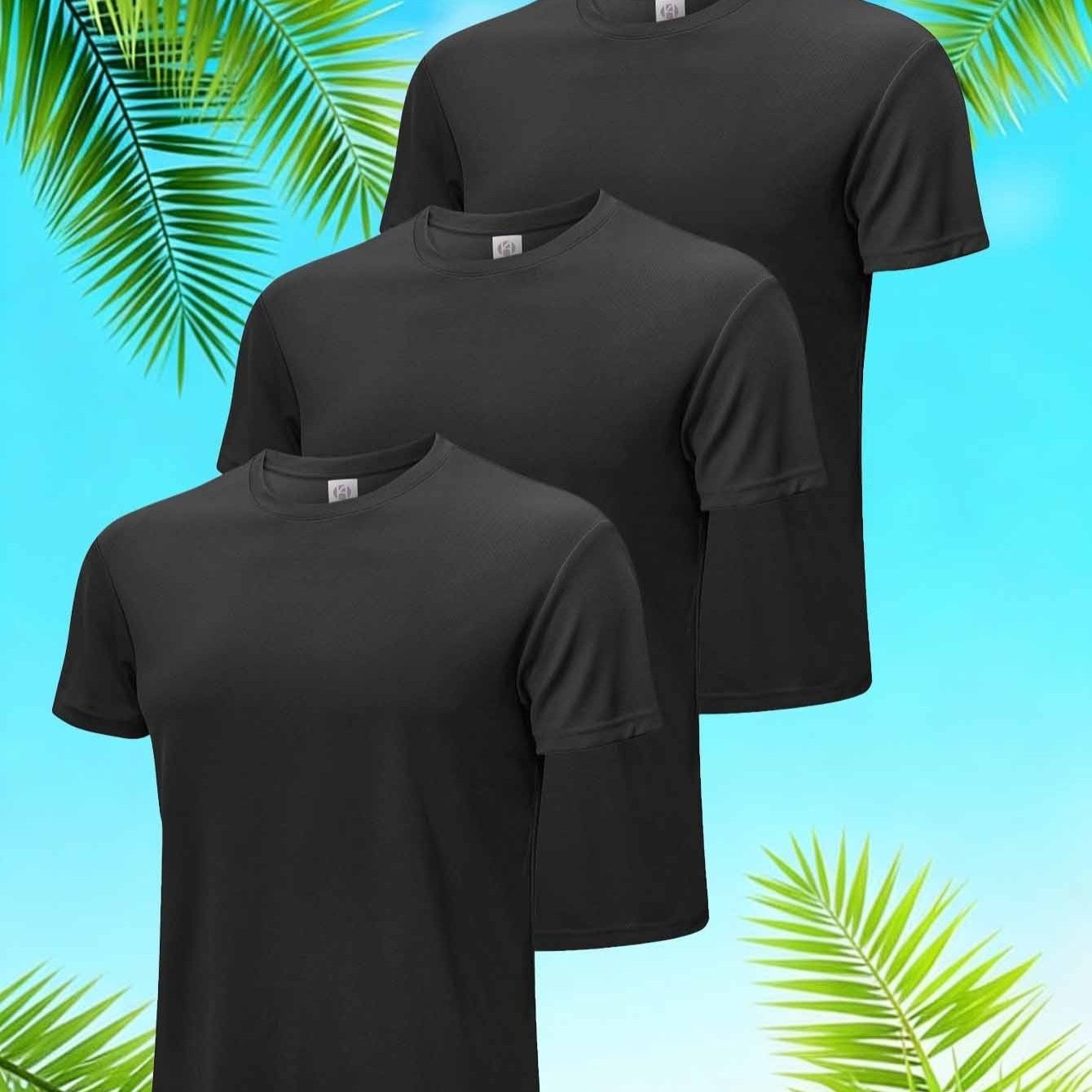 Image of 3-pack Quick-drying Sport T-shirts For Men - Breathable, Moisture-wicking Training Tops Shirt Design, Lightweight Summer Gym &