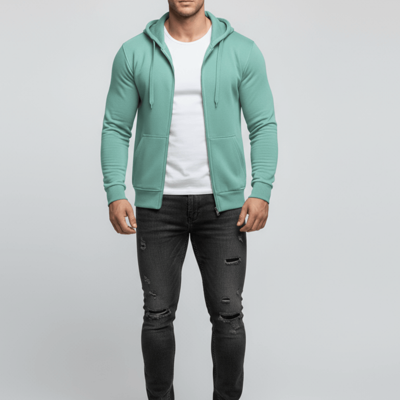 Men's Hoodie With A Zipper, Comfortable Sweatshirt With Pockets And Drawstrings, Cotton-polyester Blend, Classic Sporty Hoodie With A Loose Fit, Wear, Work, And Outdoor Activities