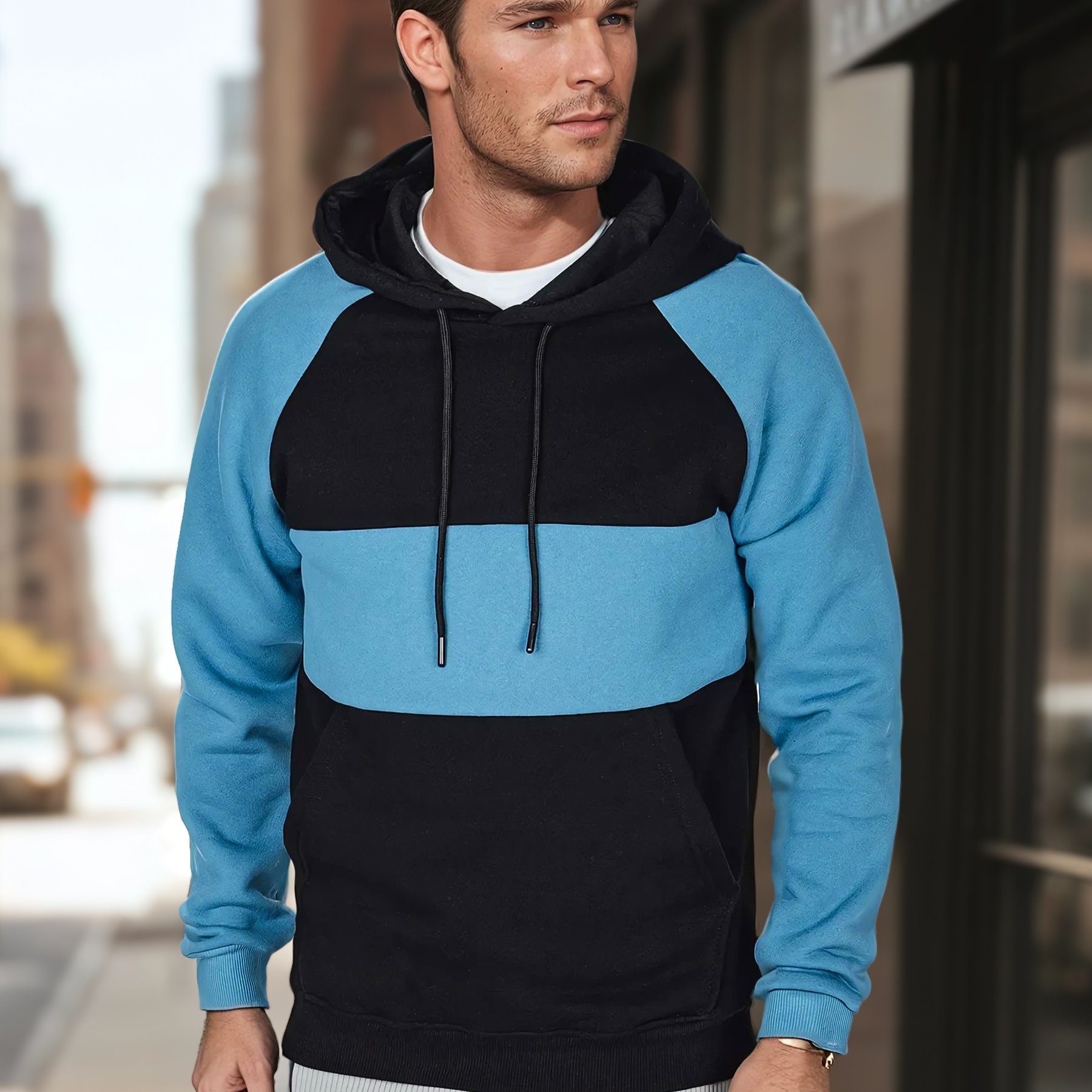 Image of Men's Striped Hoodie With A Kangaroo Pocket, Hood With A Cord, Comfortable Everyday Hoodie, Ideal For A Walk, To School Or , 5901