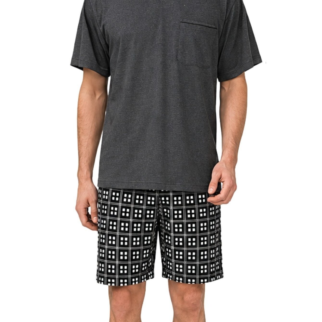 Men's Short Sleepwear - Summer Pyjamas With V-neck And Checked Shorts - Nightwear Homewear - Sizes M To 5xl