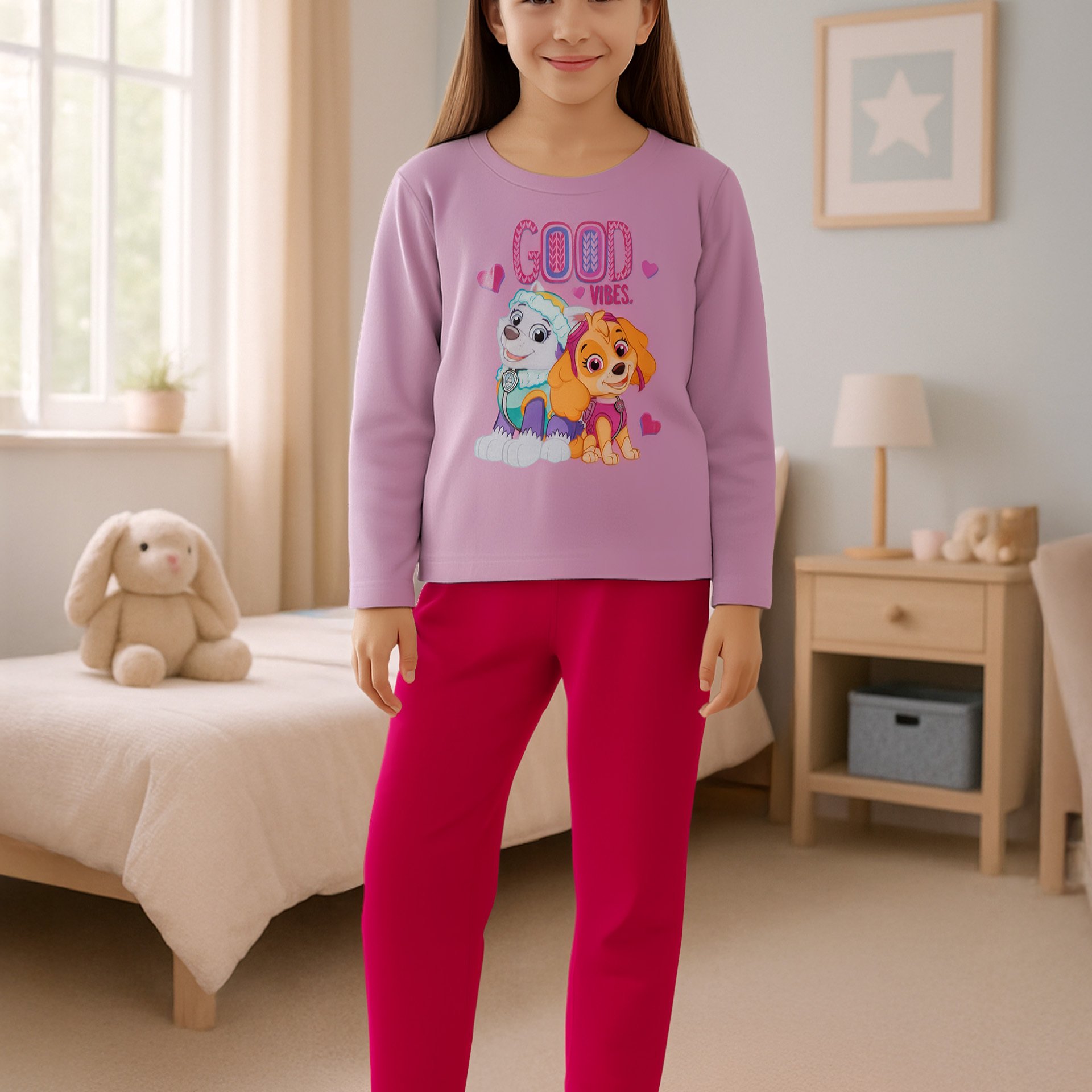 Pajamas For Girls - - Children's Long-sleeved Pyjama Set With Pants Pink/rosa