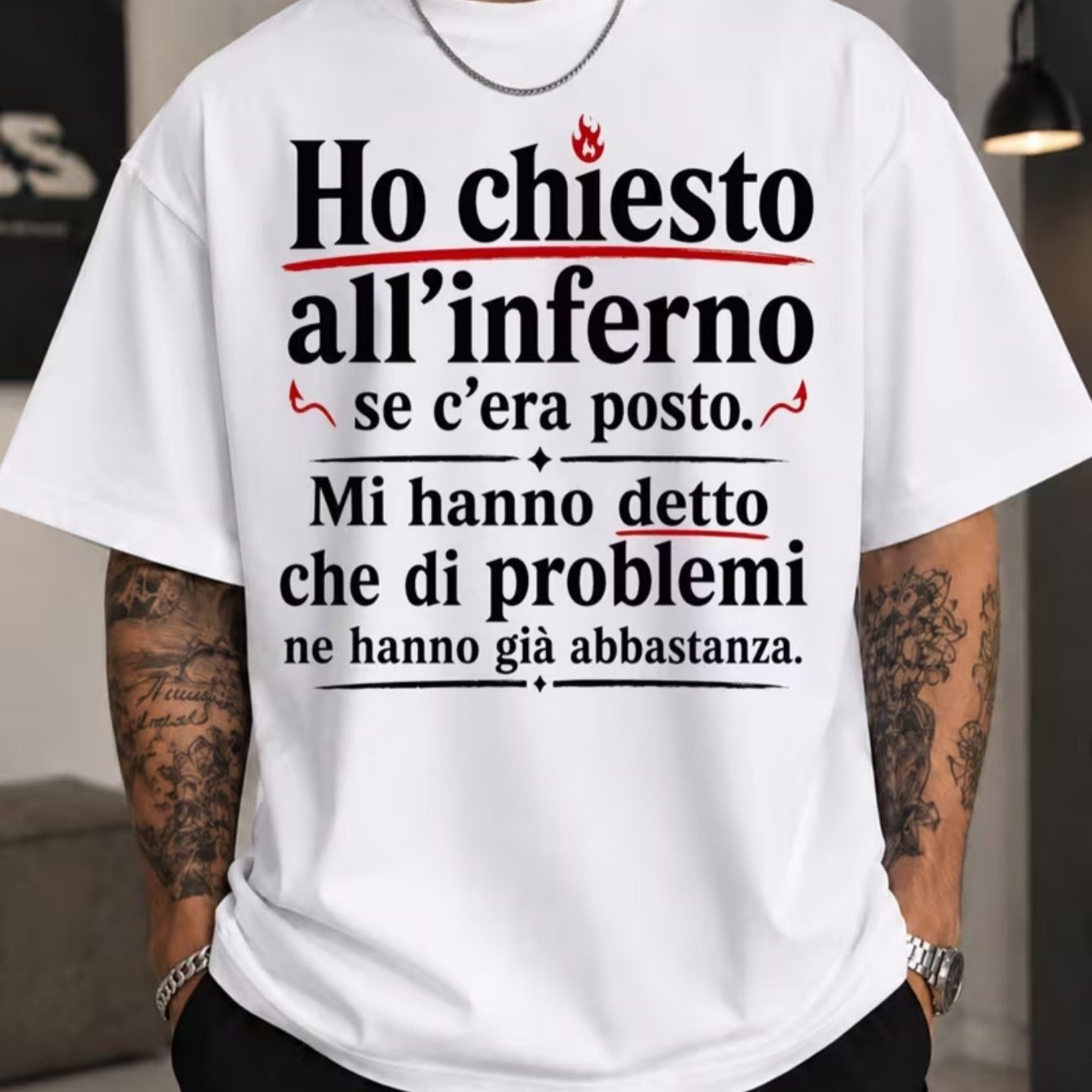 TEMU T-shirt da con citazione italiana "Ho Chiesto All'Inferno" - Maglietta umoristica e sarcastica con italiana stampata, maglia casual adatta per