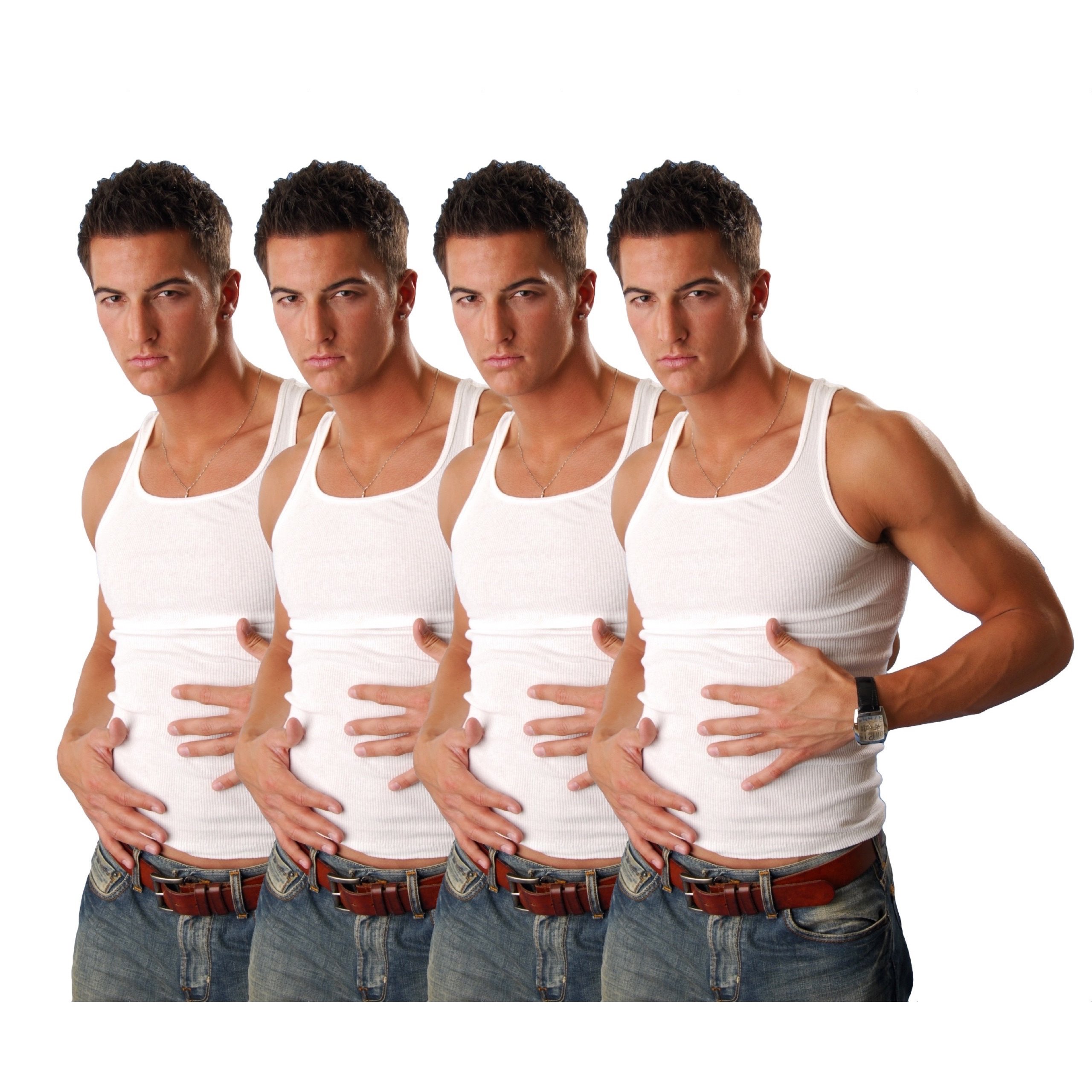 E-shop 4 Herren Baumwoll-Tanktops DOPPELRIPP weiß, , trocknergeeignet, 100% Baumwolle, Ärmellos , Rundhalsausschnitt, , Atmungsaktiv & Bequem,