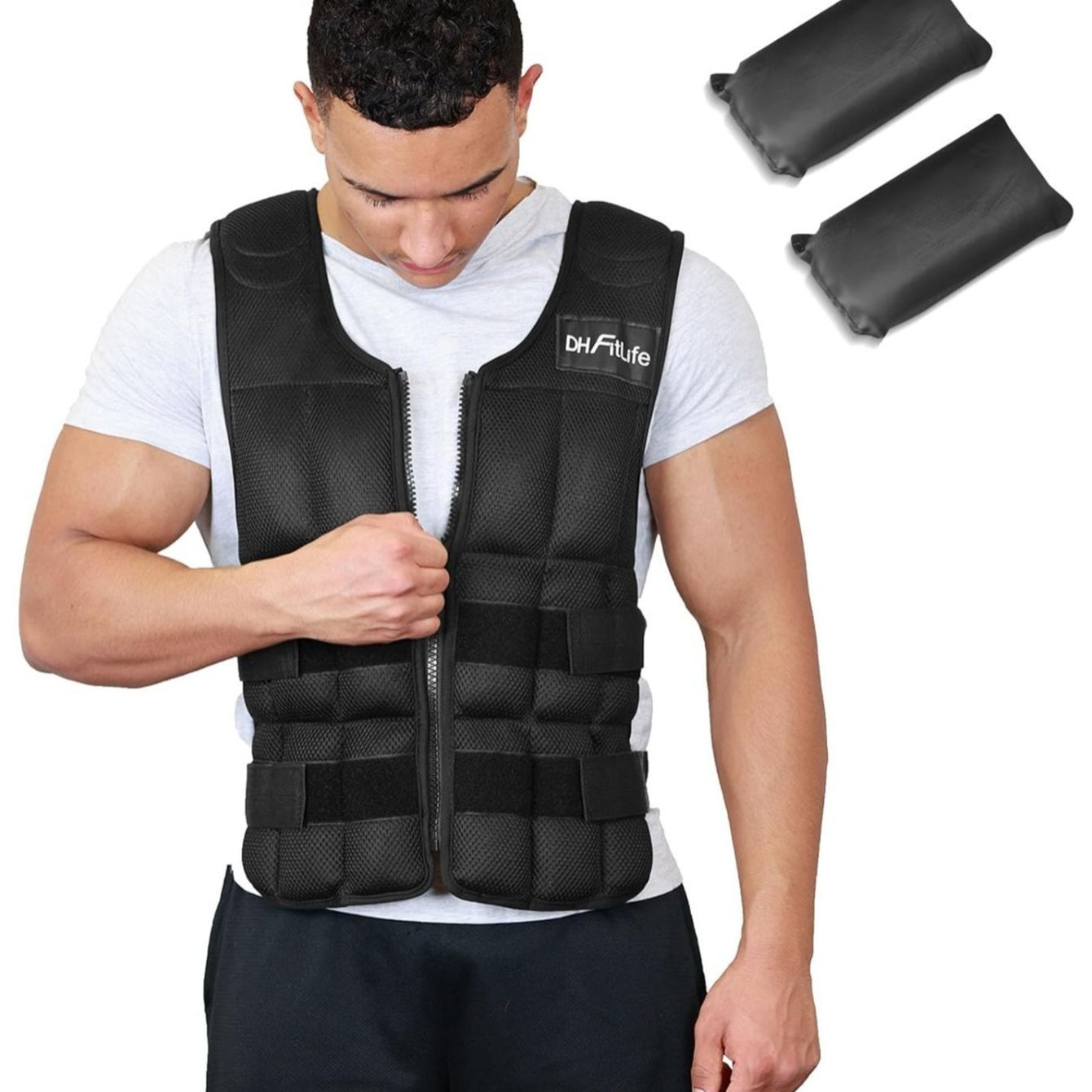 TEMU DH FitLife Gilet lesté 30KG pour la musculation, Weighted Vest, Veste lestée Ajustable, Entraînement à et l', pour course à pied,