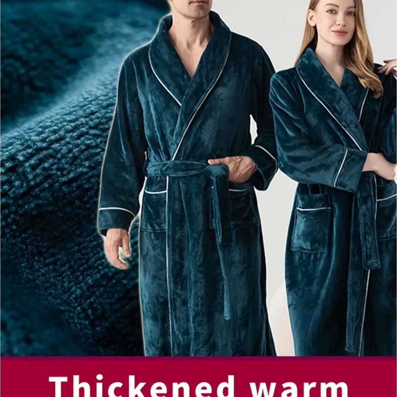 TEMU 1pc Unisex Flannel Bathrobe, Super Soft Long Kimono Robe With Shawl Collar & Pockets, Long Sleevethick Warm Winter Dressing Gown For Autumn &