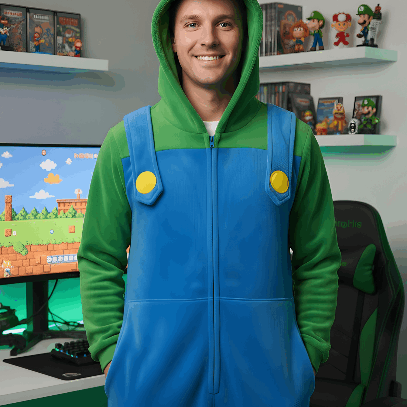 Image of Plus Mario Costume With Hood And Pockets For Nerd Hunters, 100% Polyester, Autumn And Winter, Casual, Party And Everyday Wear, S - Xxl (145 - 195 Cm)
