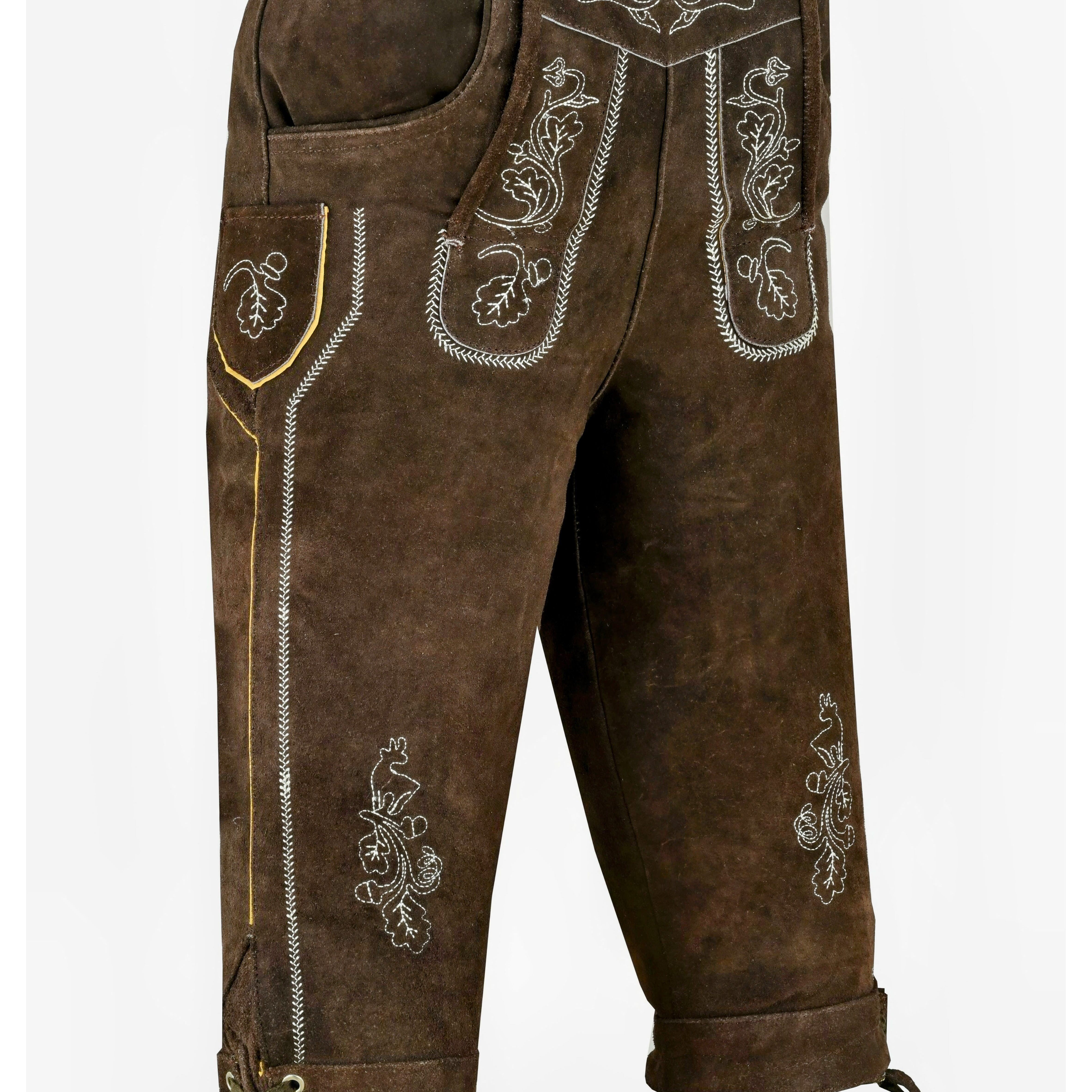 Image of Traditional With Suspenders For Men, Brown, Made Of Durable Leather, Costume Knee-, Sizes 44-46-48-50-52-54-56-58-60