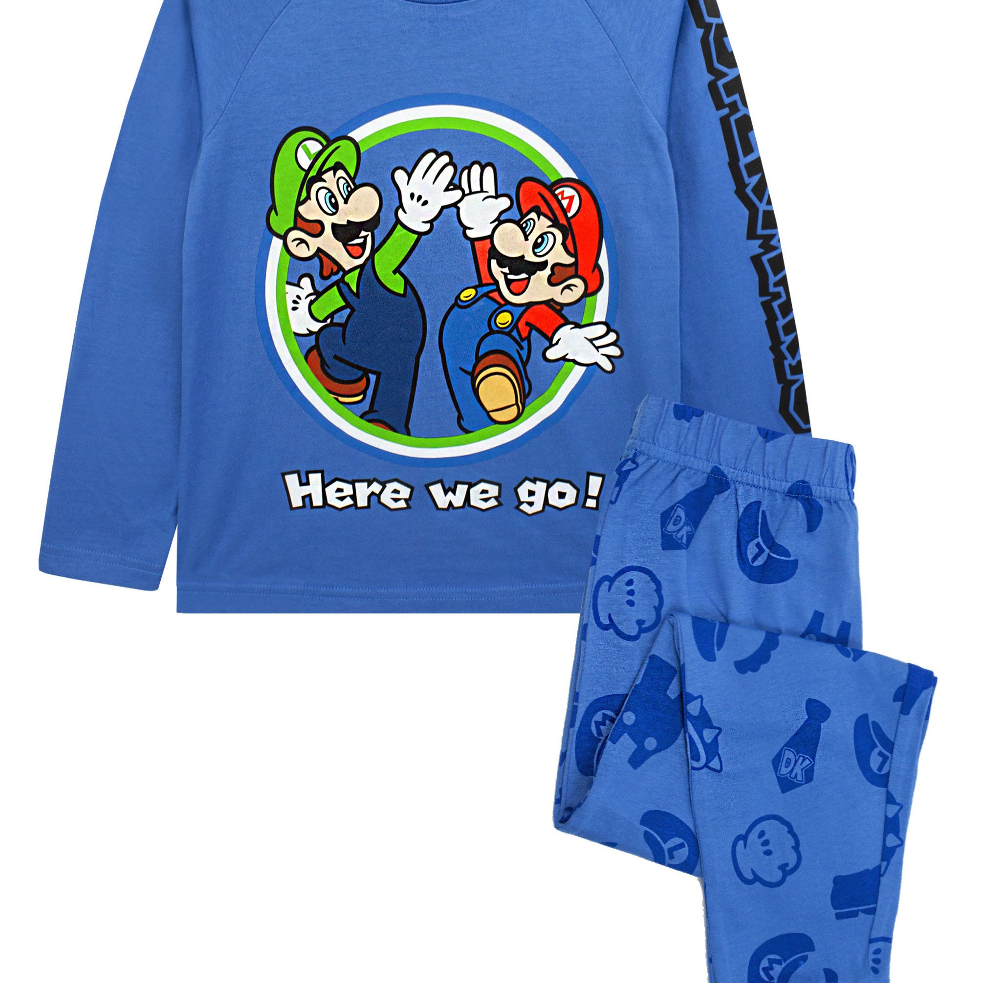 TEMU Super Mario Pyjamas For Boys | Long Sleeve Kids Blue T-shirt & Trousers Pjs Set | Gamer Clothing Merchandise 13-14 Years