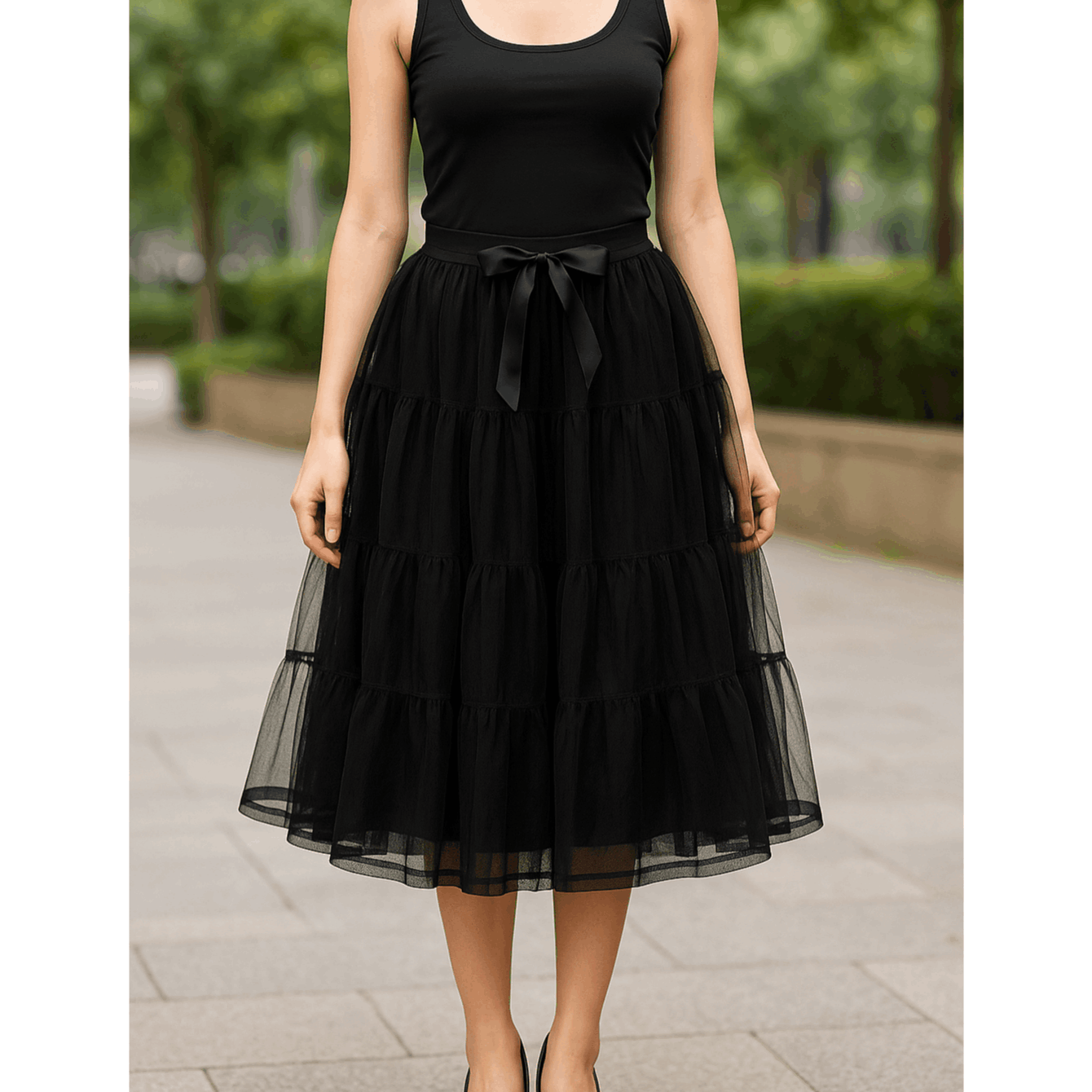 TEMU Adult 4 Tier Petticoat With Ribbon Tutu Skirt | 23 Inch Length | 100% Polyester | Perfect For Dance, Parties, Cosplay & Halloween | Multiple