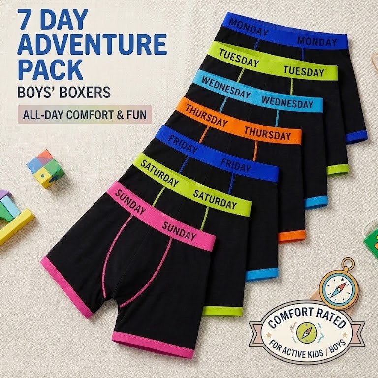 TEMU 7 Pack Boys Boxers - Boys 7 Day Boxers - Ages 5-13 Years – Soft & Breathable Boys Boxers – Durable Multipack Boys Boxers - Breathable Boxers For