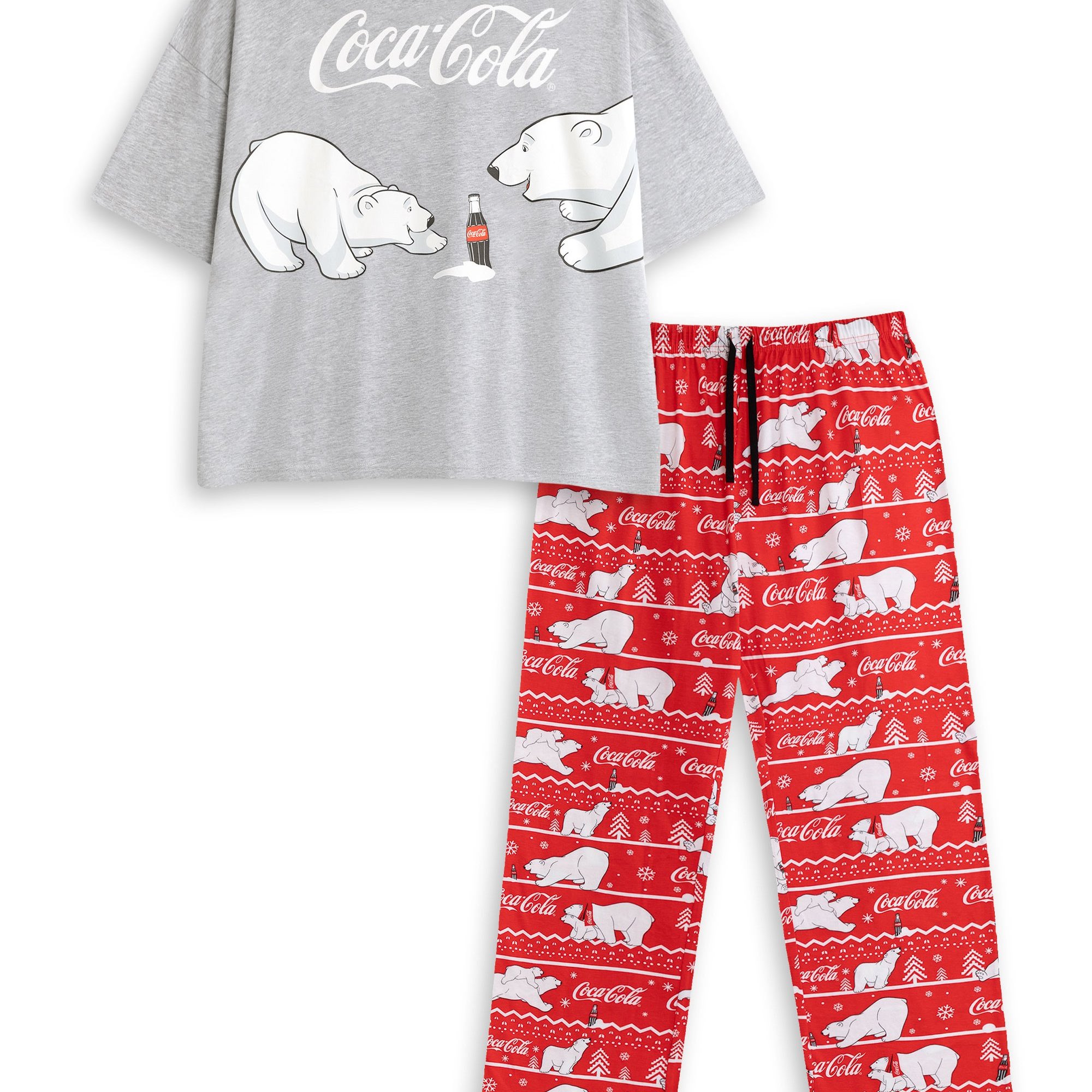 TEMU - Womens Red Grey Short Sleeve Long Leg Pyjama Set | Retro Logo Sleepwear & Lounge Wear | Comfortable Nightwear For Relaxing | Merch -