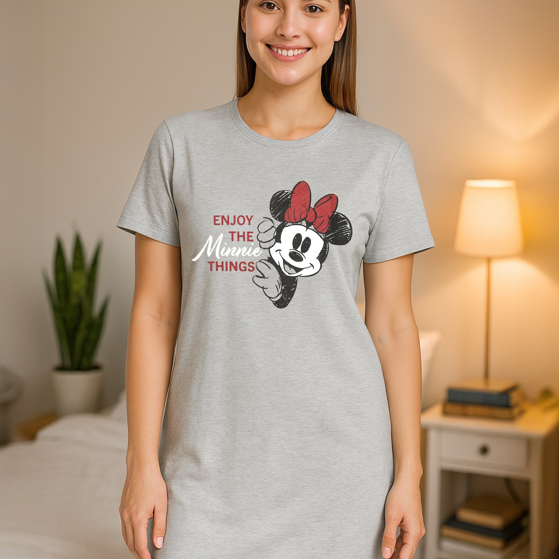Mouse Nightgown For Women - Enjoy The Things Sleepshirt Pajama Short Sleeve Top Grey