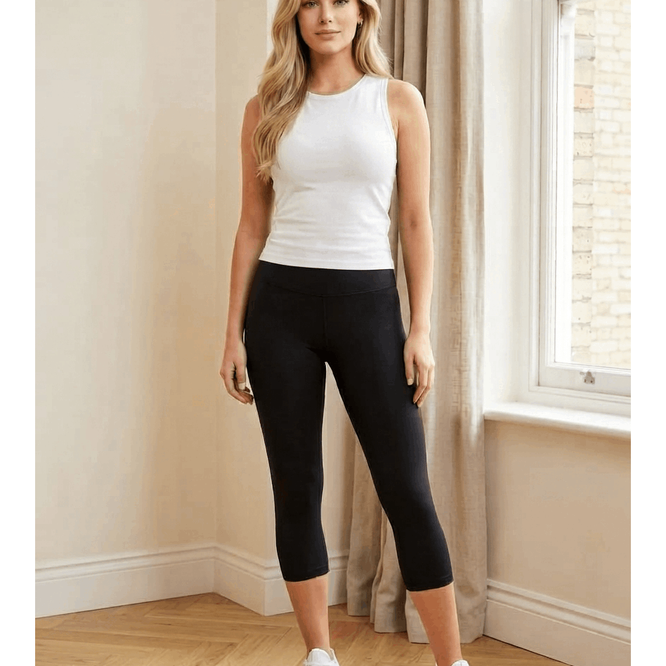 Image of Women's Capri Leggings - High Waist Sports Leggings With Elastic Waistband, Stretch Fitness Pants For Yoga, Training, Running & Leisure
