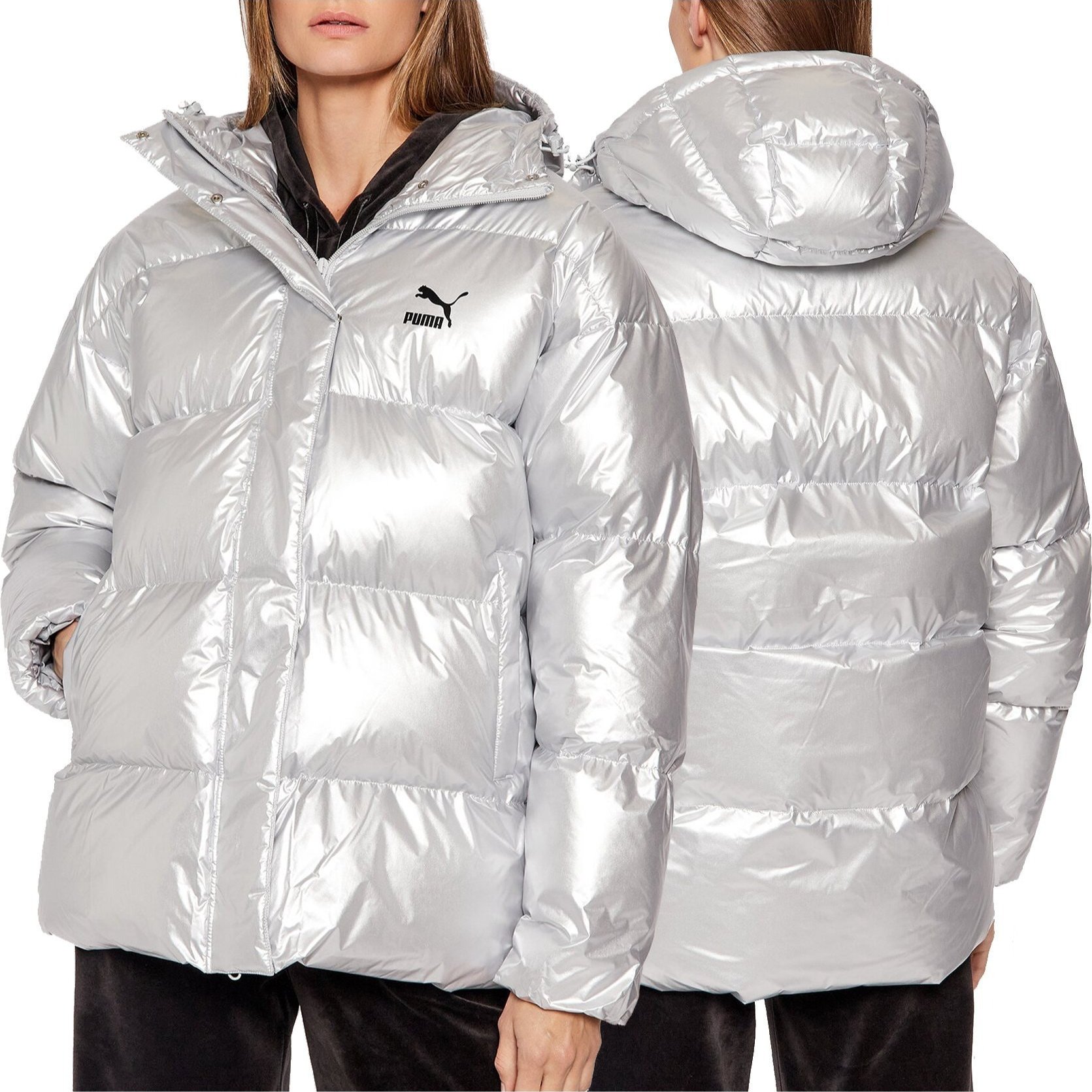 Image of Women's Winter Jacket With Polar Fleece, Peaked Hood, Silvery Metallic 589584 10 Original