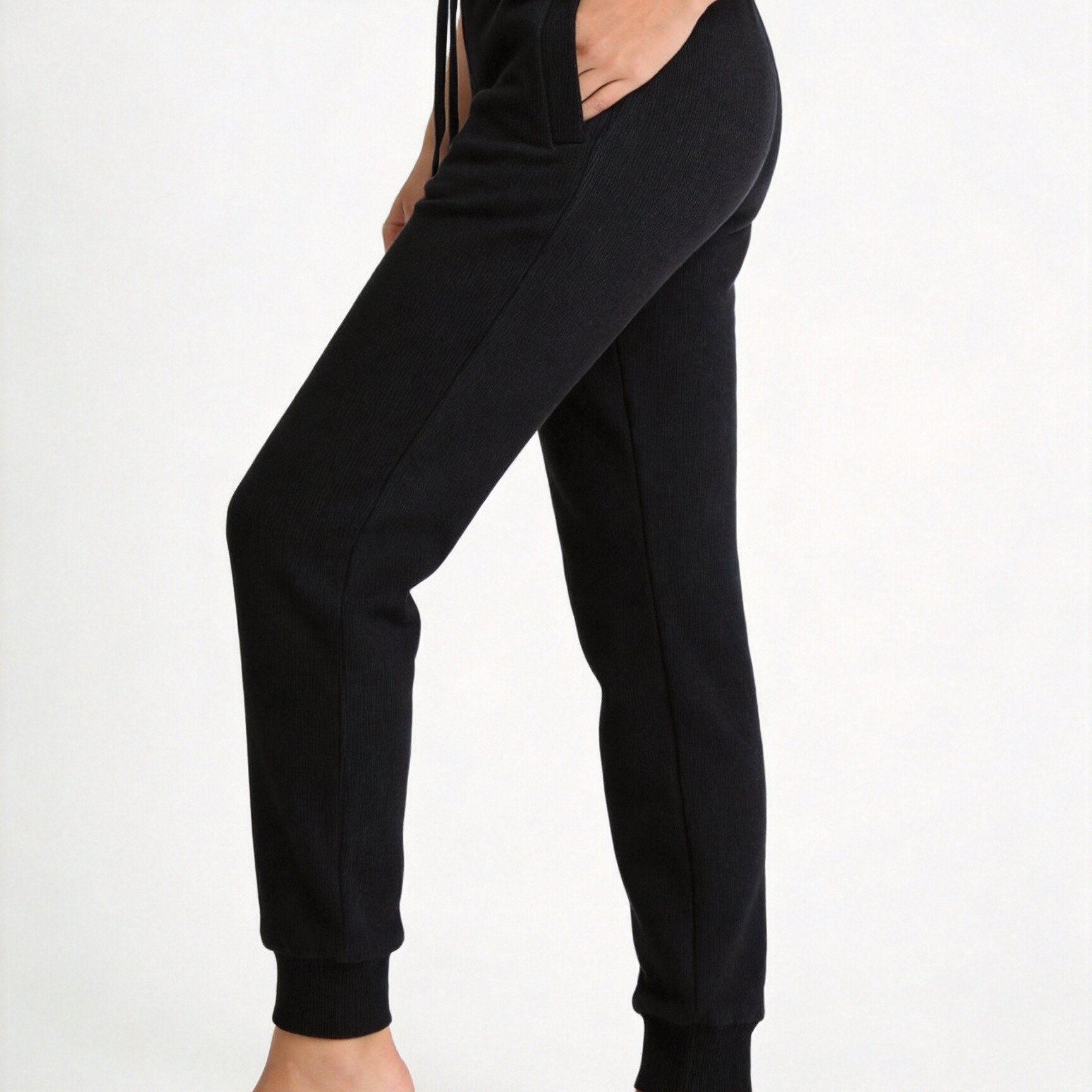 Image of Women's Sports Pants With High Waist, Solid Color, Waist Tie, Pockets, Sports Pants, Running Pants