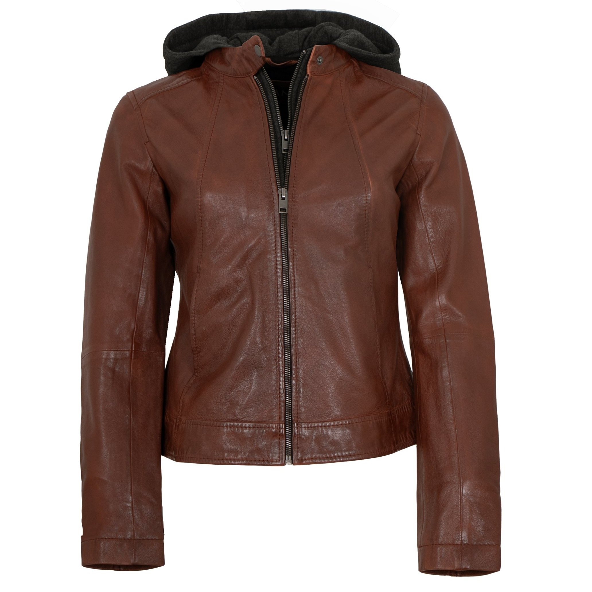 Image of Women's Genuine Leather Jacket Lamb Hood