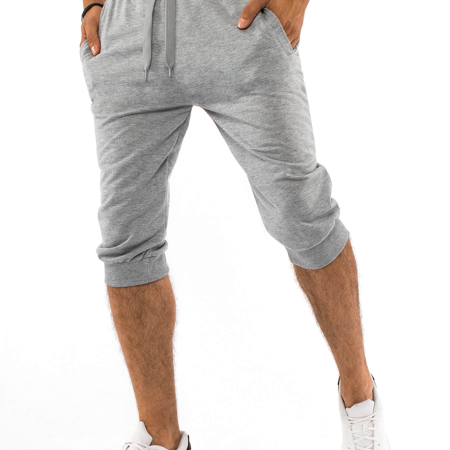 Men' Gray Cotton Sweatpants With An Elastic Drawstring Waist, Side Pockets, Comfortable Short Summer Sport Pants, Casual Shorts Made Of Soft Material, Wear, Cycling, And , 1535
