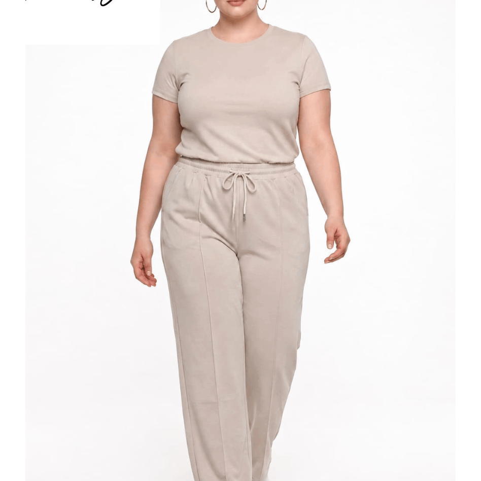 Plus Size Women's Lounge Pants With Decorative Center Seam – Wide Leg, Drawstring Waist, Comfortable Stretch Casual Pants