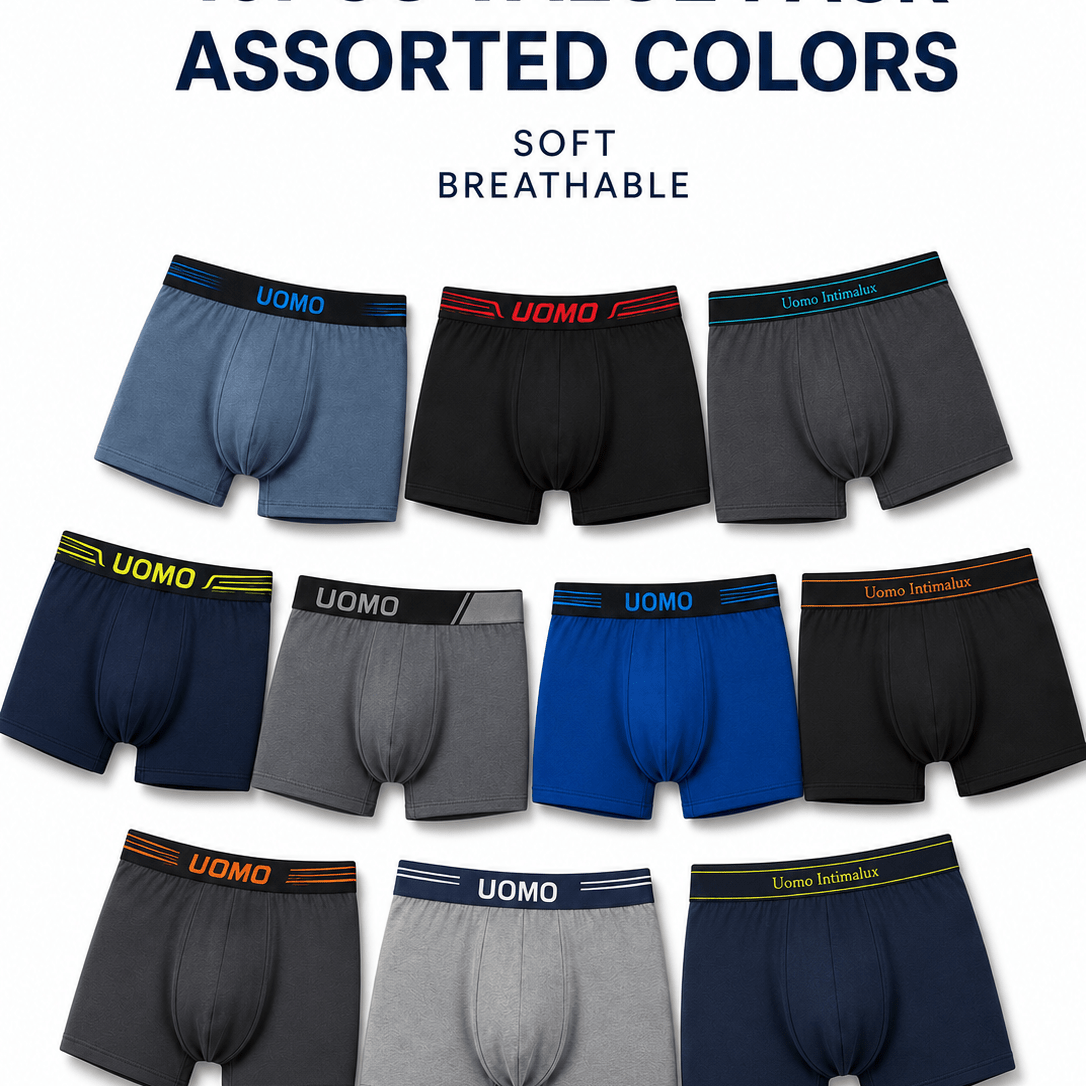 TEMU Lot de 10 boxers pour homme, coffret à prix avantageux, couleurs assorties, sous-vêtements , respirants et extensibles avec ceinture élastique