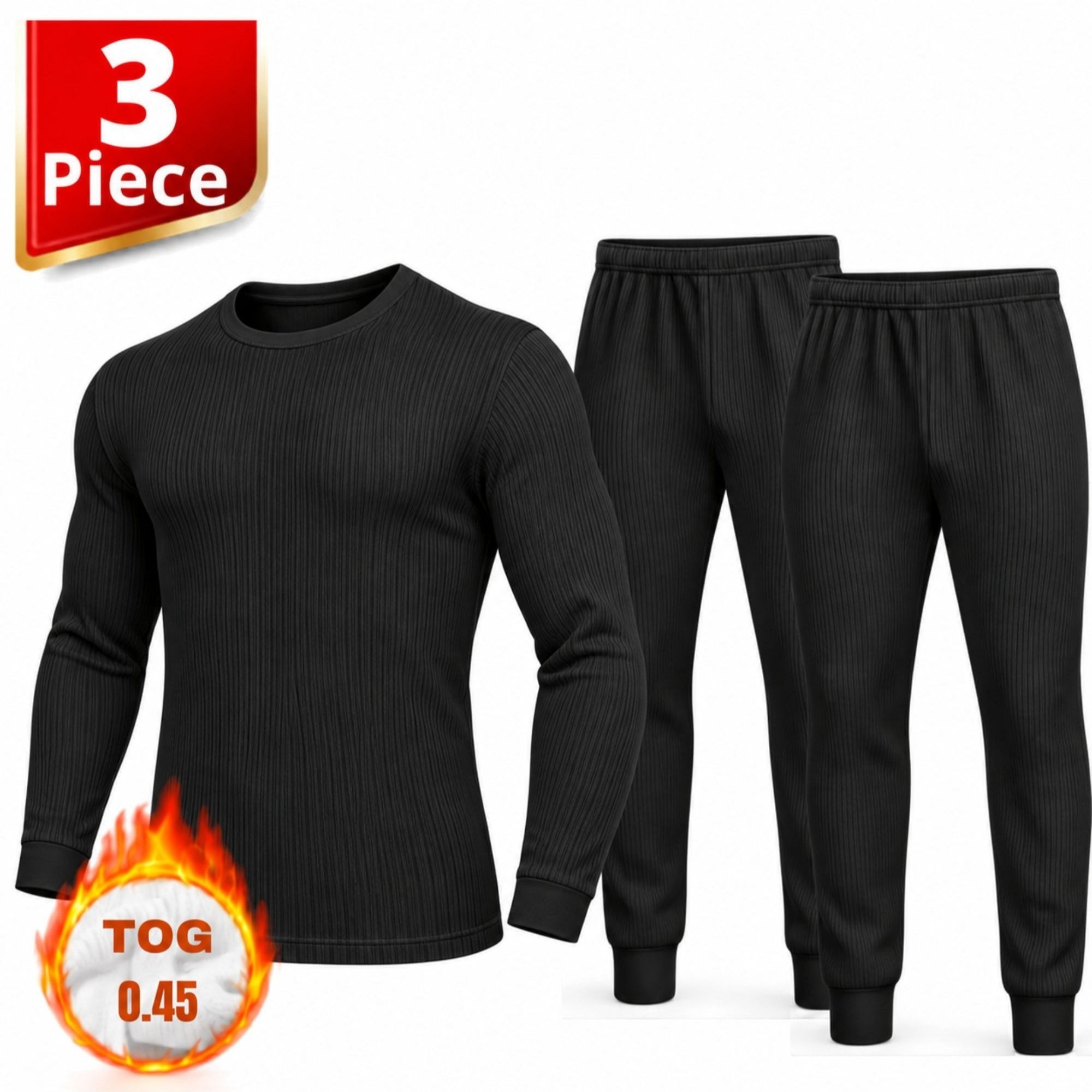 TEMU 3pcs Men's Thermal Underwear Set – 2 Long Johns Bottoms + 1 Long Sleeve Thermal Top – Warm Winter Base Layer Clothing, Soft Cold Weather For