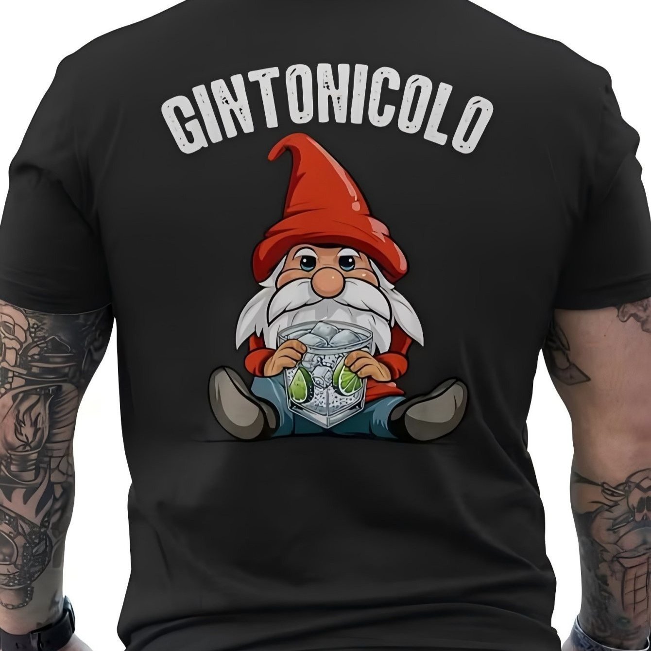 TEMU Men's T-shirt With Funny Graphic Of A Gnome With Gin Tonic - Nano Gintonicolo Lovers, Short Sleeve, Casual, With Print On The Back, Humorous