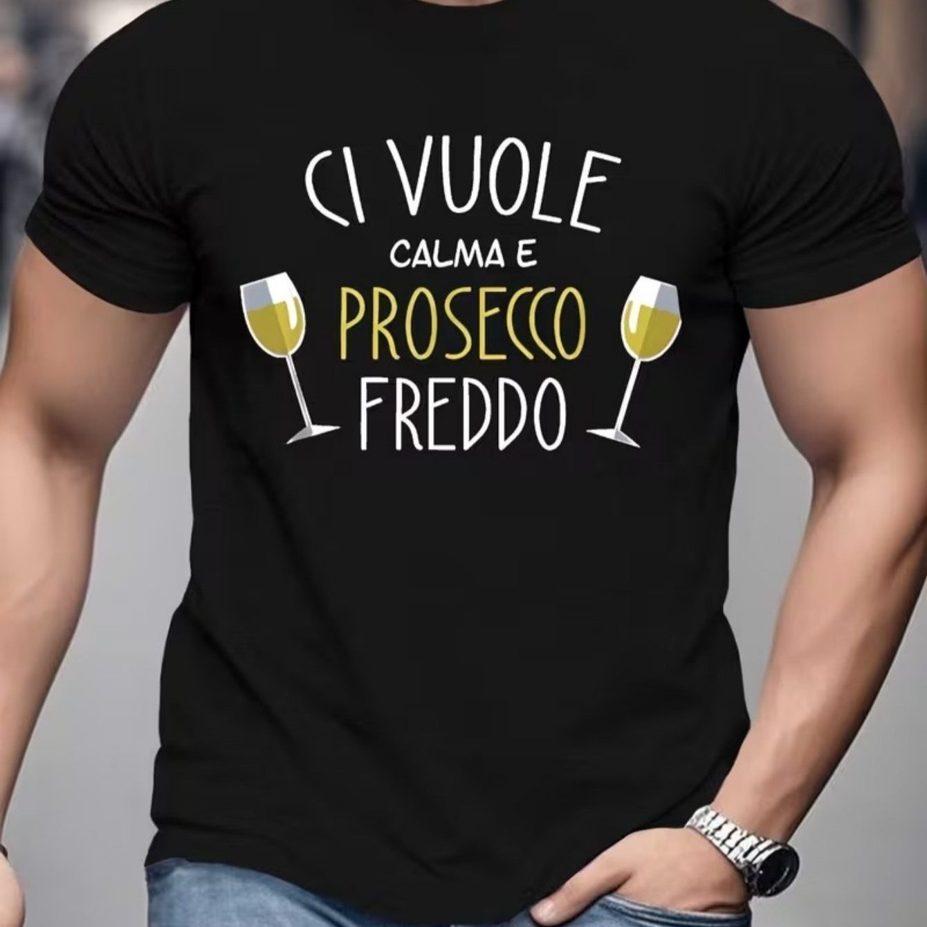 TEMU Maglietta Umoristica Tema Vino - "Ci e prosecco freddo" - con Stampa, Scollo a Maniche Corte, Casual , per , Idea Regalo Perfetta