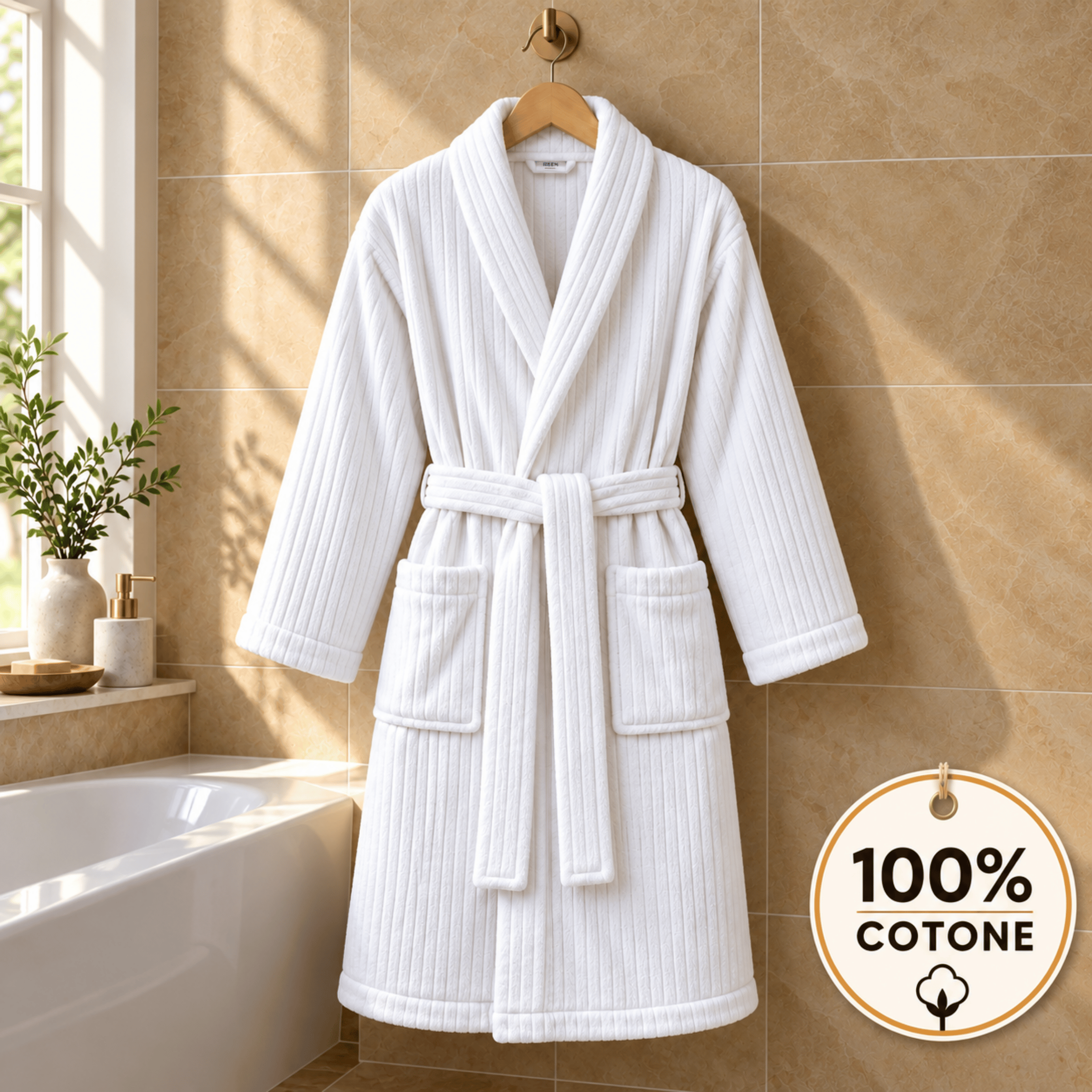 TEMU 100% Cotton Hooded Bathrobe For Men And Women, Soft Fleece Robe With Pockets, Warm, Plush, And Comfortable For Home And Relaxation