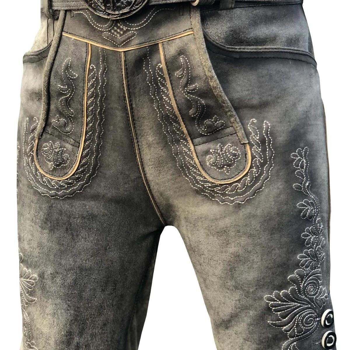 Image of Men's Traditional Short Leather Pants With Belt, Size 46-58