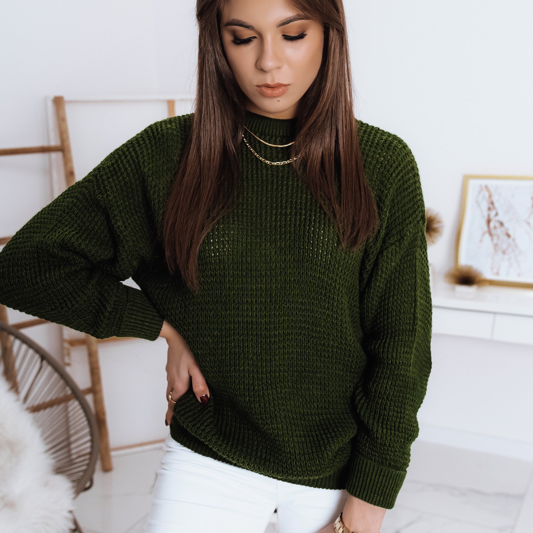 Image of Oversize Women's Sweater Made Of Soft Acrylic-wool Blend, Warm Loose-fit Sweater With Ribbed Texture, Comfortable Everyday And Workwear Style, Classic Autumn-winter Sweater With A
