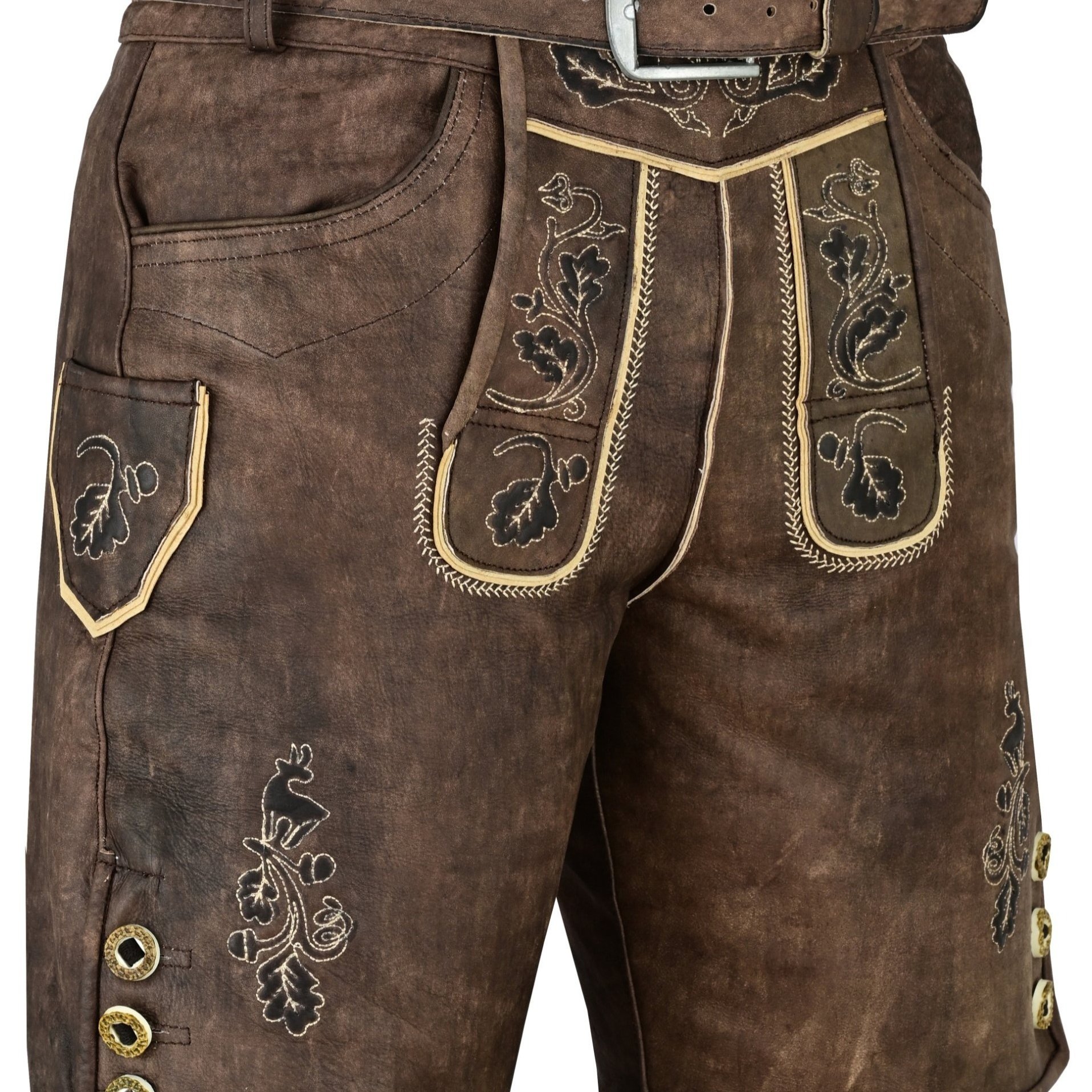 Wildbock Trachten Leather Pants With Trachten Belt, Men's Dark Brown, Made From Durable Wildbock Leather, Trachten Fashion, Sizes 44-46-48-50-52-54-56-58-60