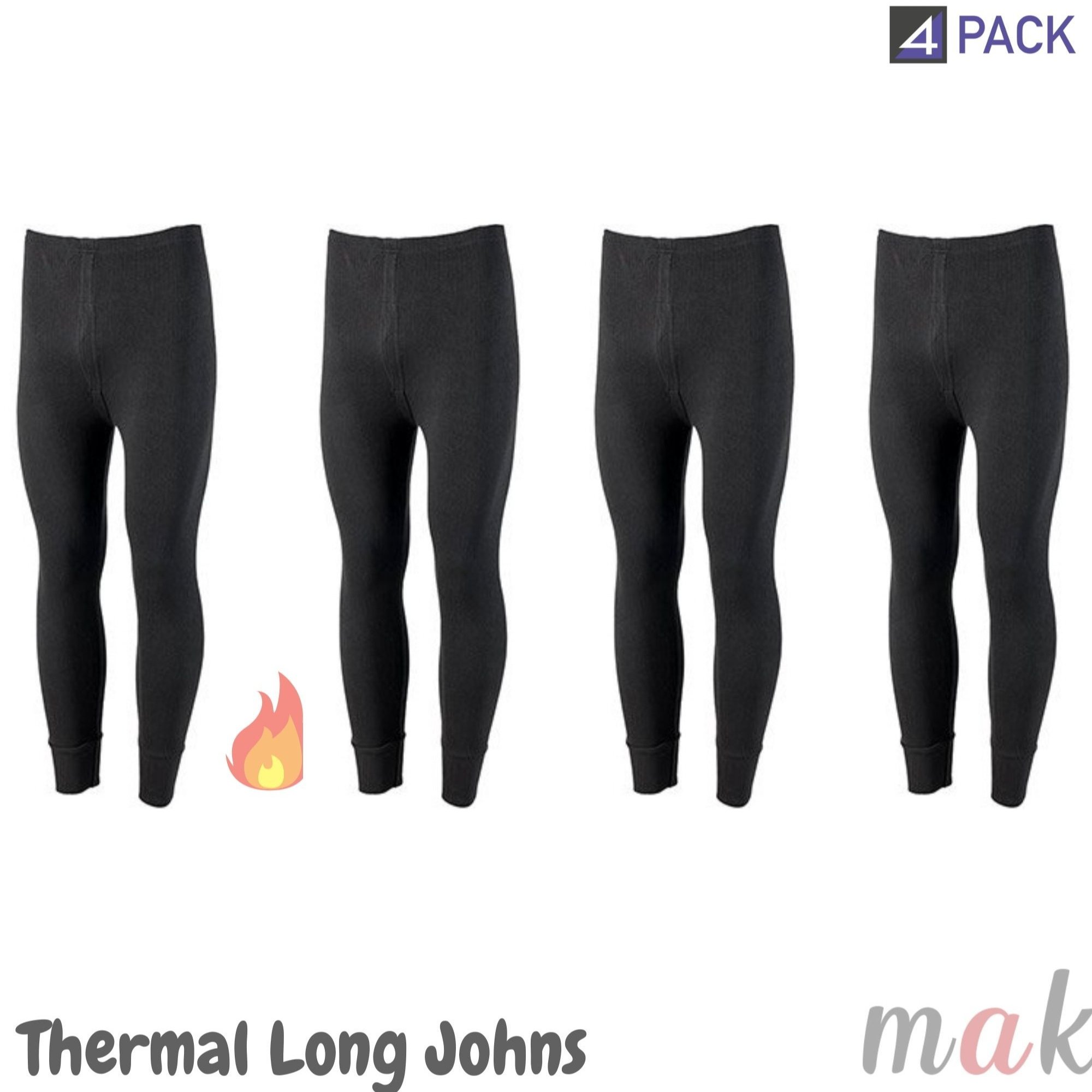 TEMU Mak 4 Pack Men's Thermal Long Johns, Soft Ribbed Knit Base Layer Bottoms, Sizes S-2xl