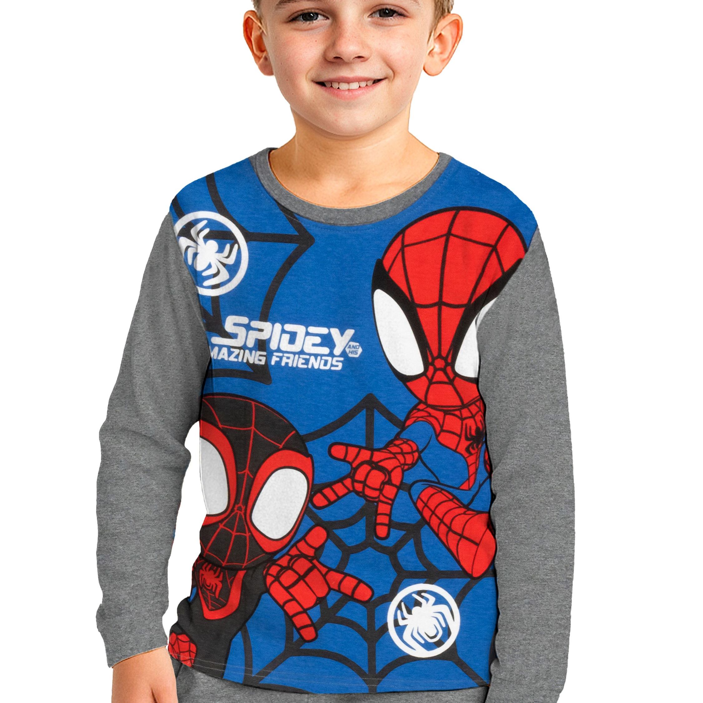 And His Super Pajamas For Boys - Spiderman Kids Pajama Set Long Sleeve Top With Pants Gray/blue