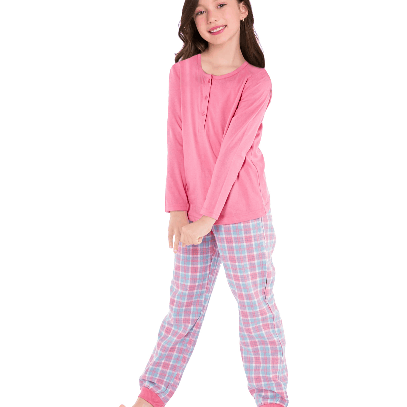 TEMU Kids Cotton Pyjama Set Girls Boys Checked Lounge Sleepwear Long Sleeve Top Tartan Check Bottoms Soft Nightwear 100% Cotton Pjs