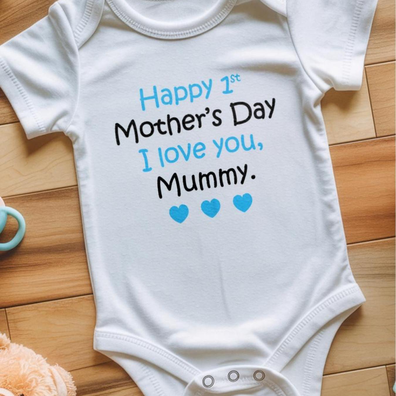 TEMU Happy 1st Mother's Day (blue) Baby Vest Soft Newborn Romper Bodysuit Comfortable Infant Crawling Vest, Ideal Baby Shower Gift