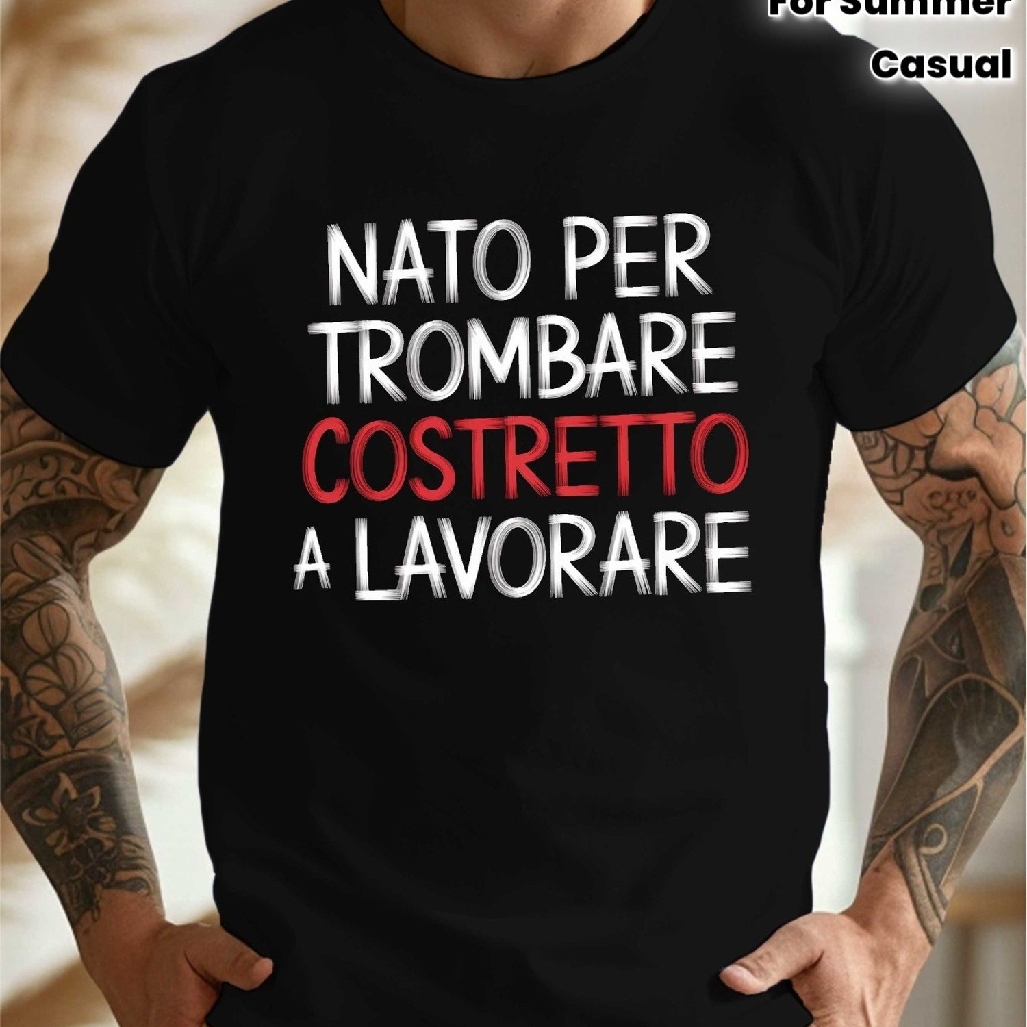 TEMU Men's T-shirt With Funny Print "trombare Work", Short-sleeved T-shirt With Round Neck, Lightweight And Comfortable Top For Summer