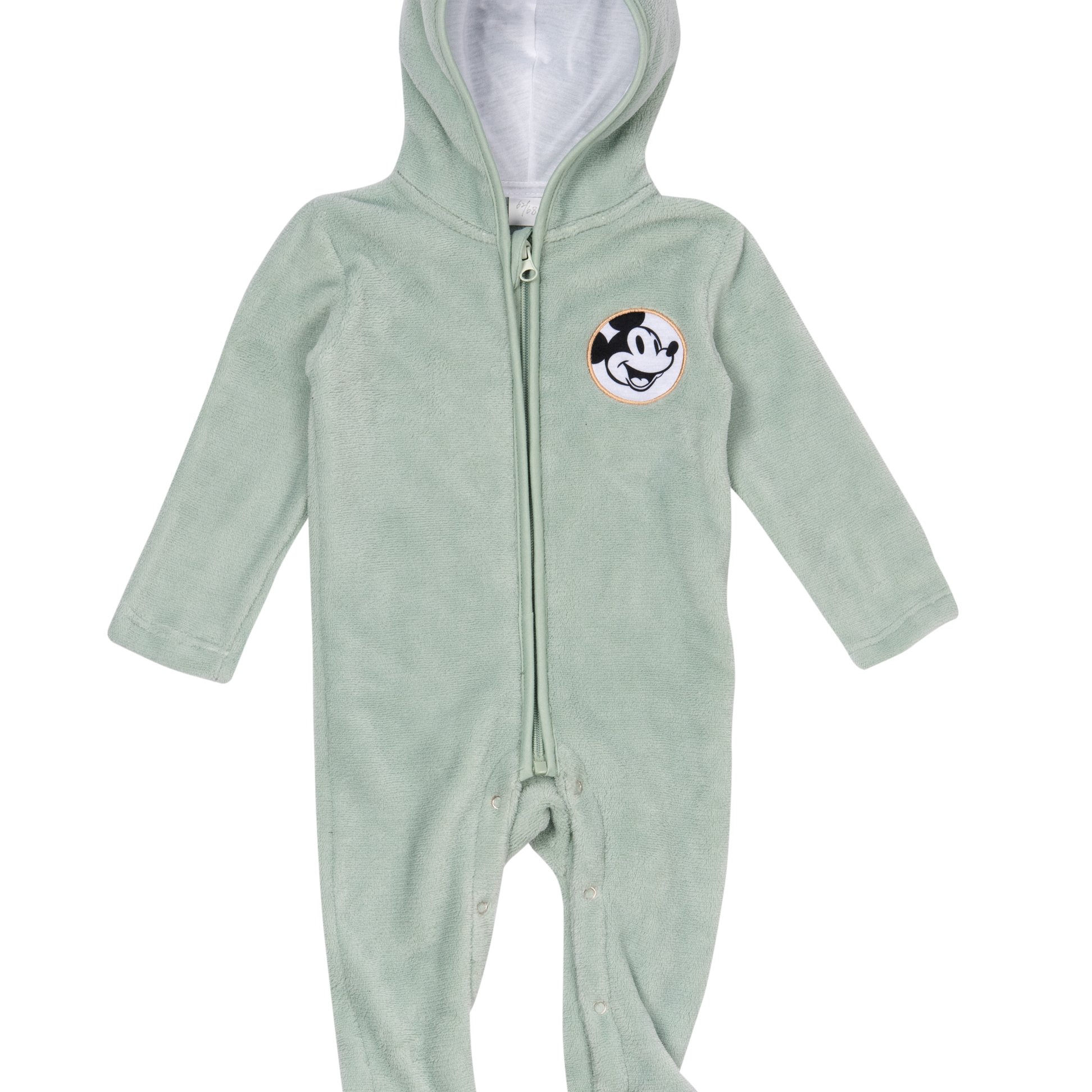 Image of Mouse Baby Fleece Romper With Hood And Ears For Boys And Girls - Baby Clothing Onesie Jumpsuit Light Green